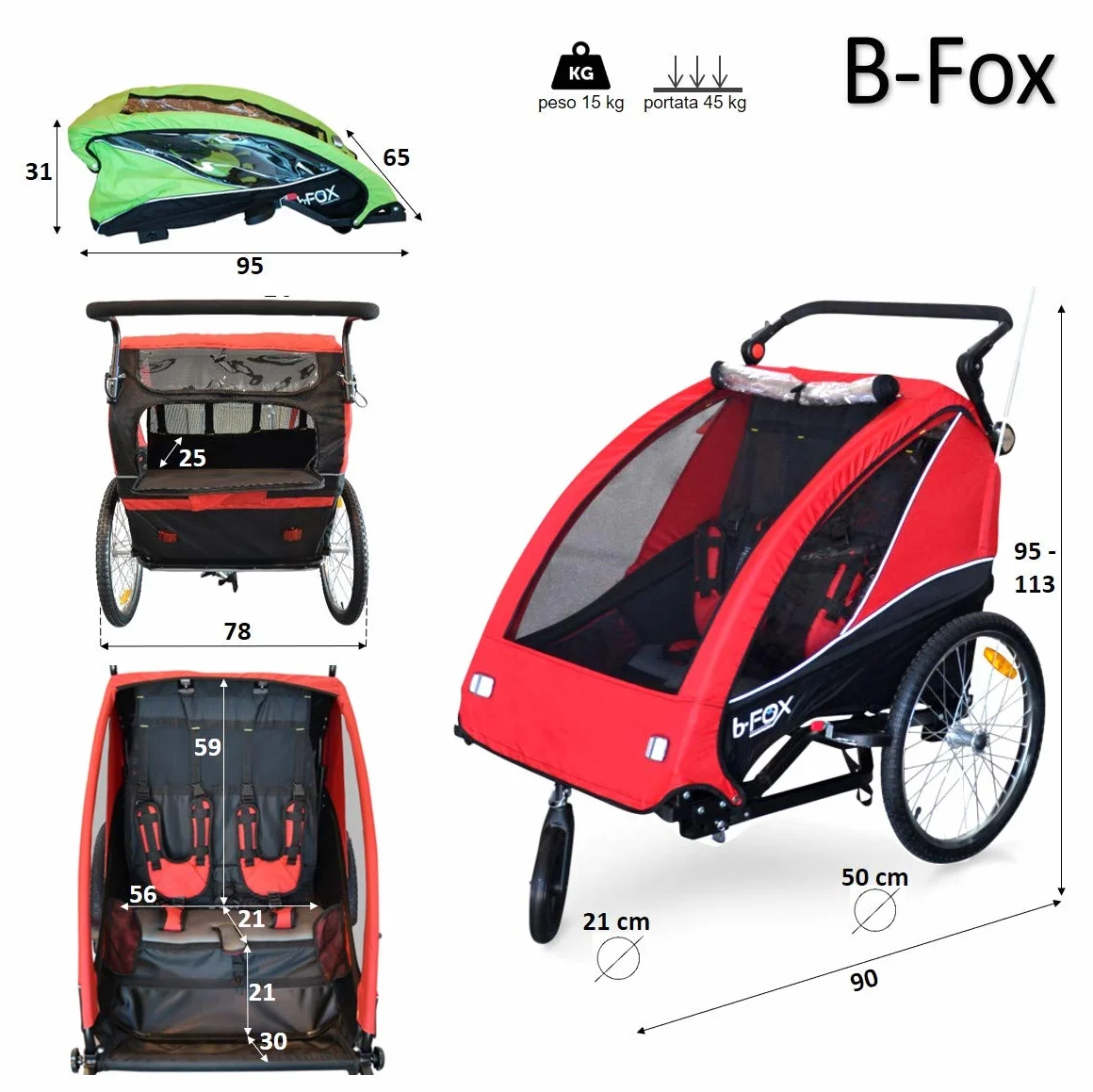 B-FOX Remorque vélo poussette transport 1 2 enfants