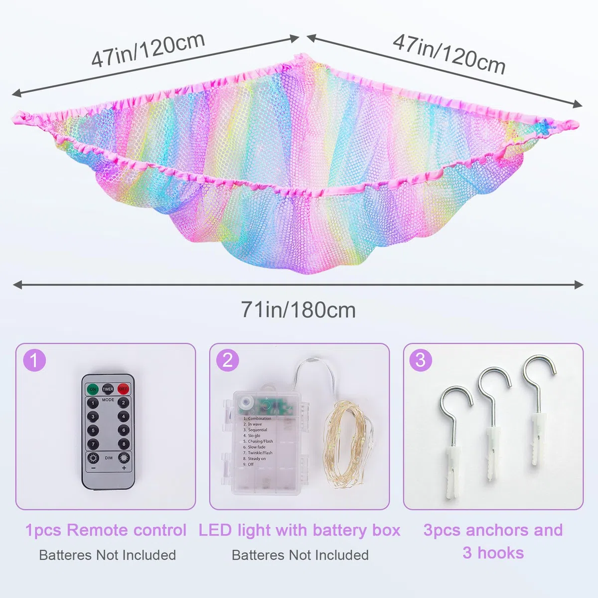 Unicorn Castle Hamac de rangement en filet pour animaux en peluche avec lumière LED - Organiseur d'angle à suspendre pour animaux en peluche - Pour décoration de chambre d'enfant