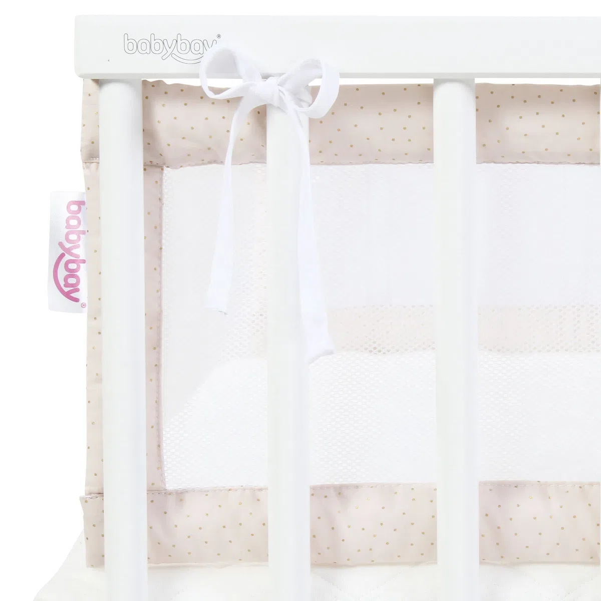 babybay Tour de lit en maille Royal compatible avec les modèles Maxi, Boxspring, Comfort et Comfort Plus, beige à pois dorés