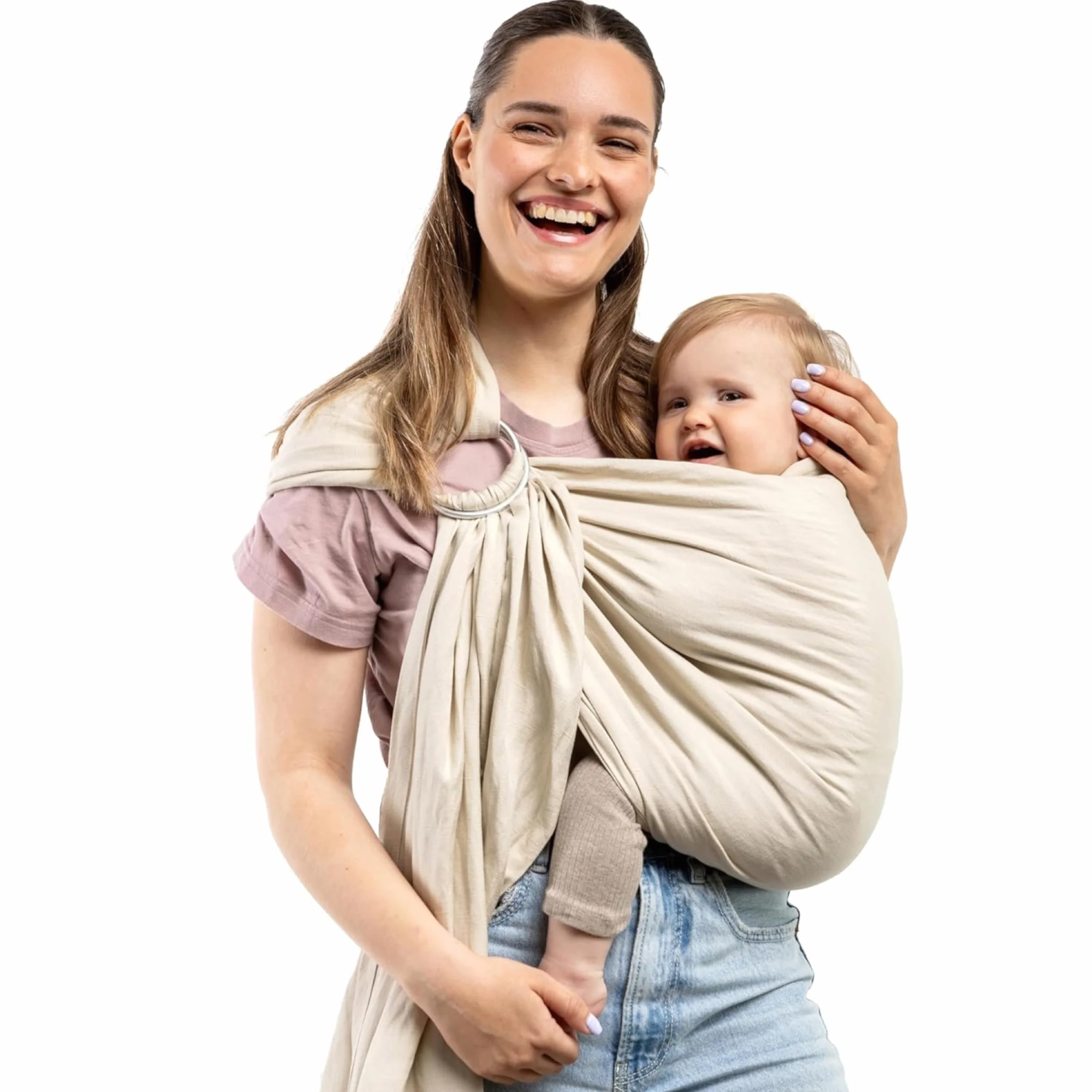 Boba Écharpe de portage avec anneau - Porte-bébé du nouveau-né au petit enfant -Écharpe de portage légère et respirante -Bon positionnement des hanches, Portage sur le ventre ou la hanche, 3,6-15,8kg