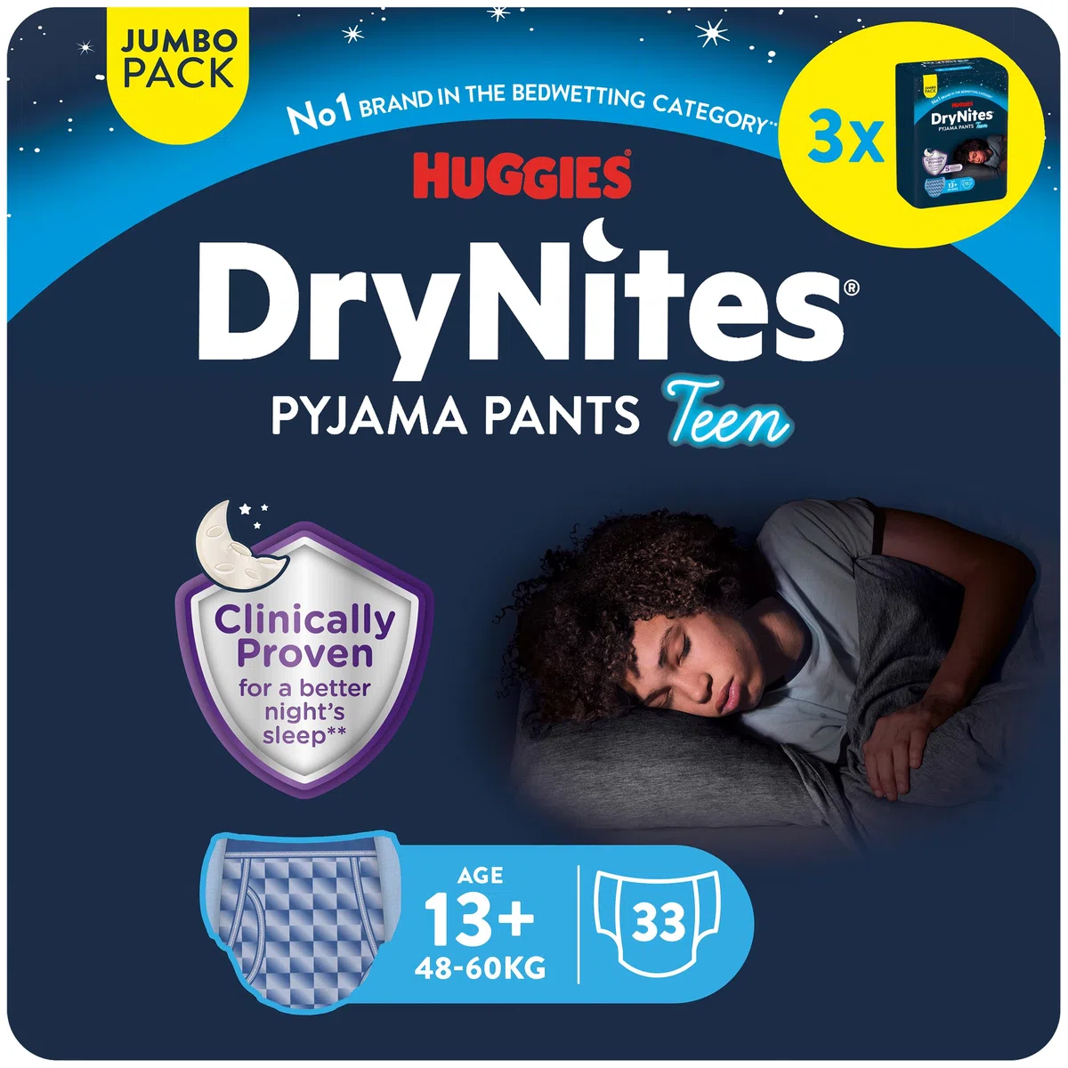 HUGGIES DryNites Pantalon de pyjama garçon 13 ans+ (48-60 kg) 33 pantalons énurésie nocturne sans fuite