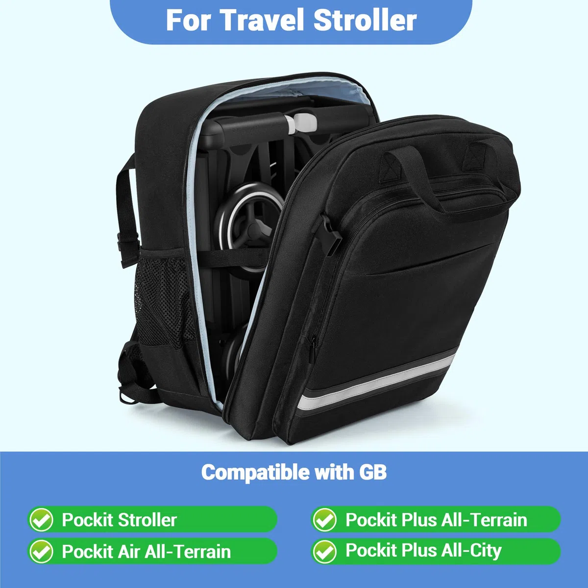 HODRANT Sac à Dos de Voyage pour Poussette, Compatible avec GB Pockit & Pockit Air Plus Tout Terrain, Sac de Voyage Léger et Portable pour Poussette avec Boucle Sécurisée, Sac Seulement