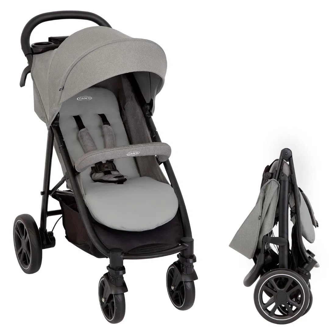 Graco EezeFold DLX – Poussette Compacte et Légère | Pliage à une Main, Suspension 4 Roues, Position Allongée, Grand Panier – Coloris Lunar Grey