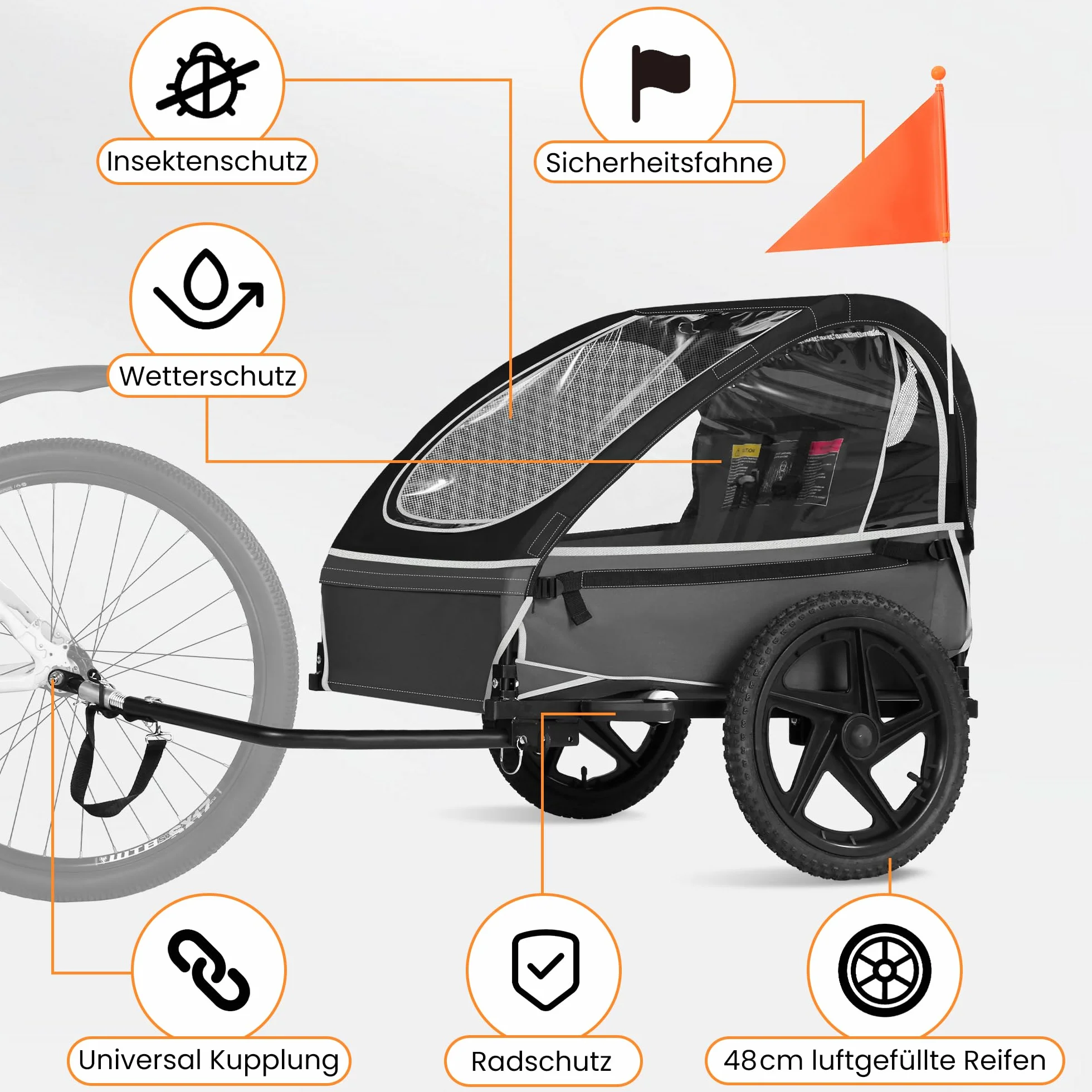 Remorque vélo enfant 1-2 enfants siège ergonomique pliable pneus pneumatiques sacs rangement
