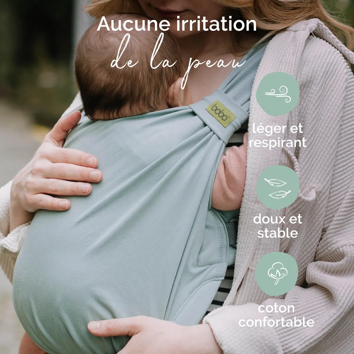 Boba Bliss Porte Bébé Pour Nourrissons/Jeunes Enfants Pesant Entre 3,2 et 16 kg, Hybride et 2 en 1, Écharpe de Portage Bébé Sans Nœud, Bon Positionnement des Hanches, Doux et Élastique (Sea Mist)