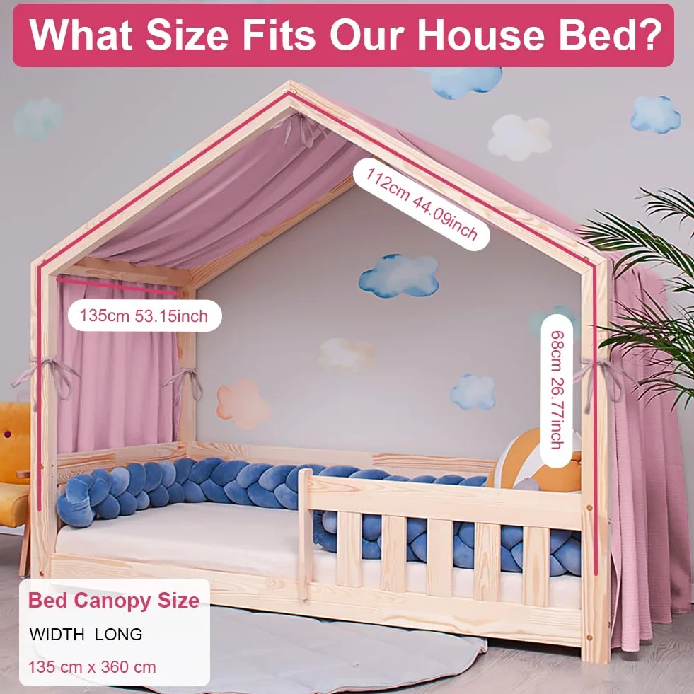 Vicloon Ciel de Lit pour Maison, Décoration Ciel de Lit pour Chambre d'enfant, 100% Coton Muslin Biologique 135 x 360 cm, Ciel de Lit pour Montessori Lit d'enfant, Rose Foncé