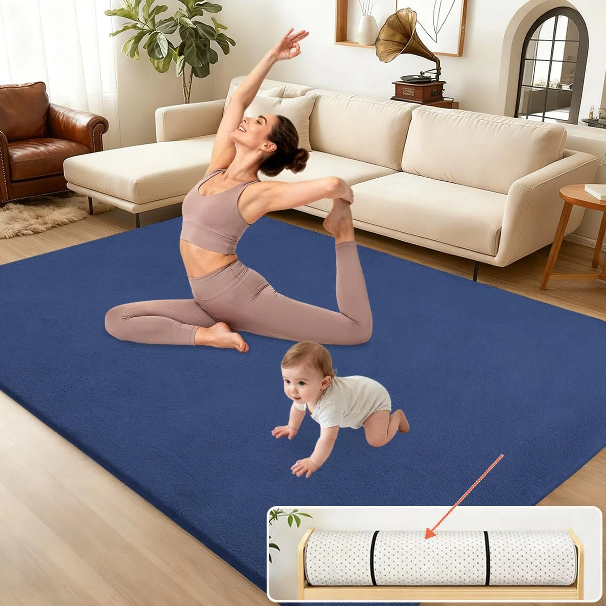 Tapis d'Eveil Bebe 2cm Mousse Garçon et Fille, Tapis De Jeux pour Bébé Jeu Antidérapant Rampant, Tapis Mémoire Mousse Moquette, Tapis de Jeu en Mousse pour Bébé, Bleu Foncé, 150 x 250 cm