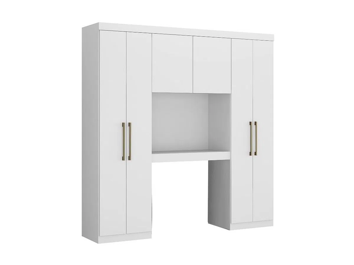 Vente-unique Pont de lit Antero - 6 Portes - avec armoires et rangements - L.200 cm - Blanc