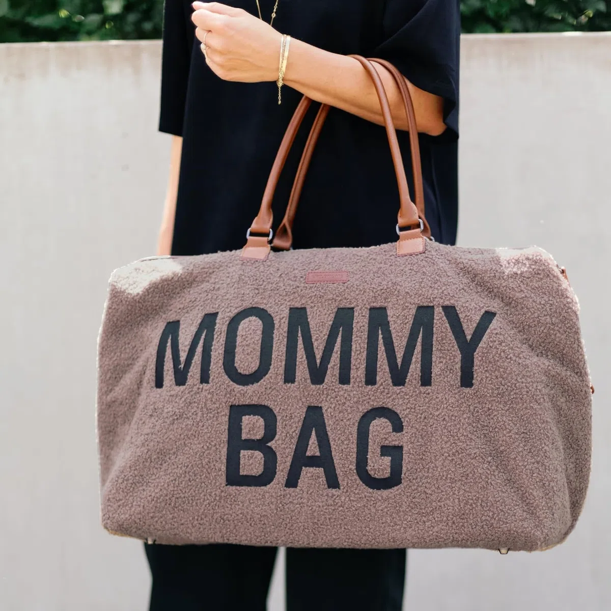 CHILDHOME Mommy Bag Sac à Langer Grande Contenance Tapis à Langer Bandoulière Ajustable Poche Isotherme Teddy Brun