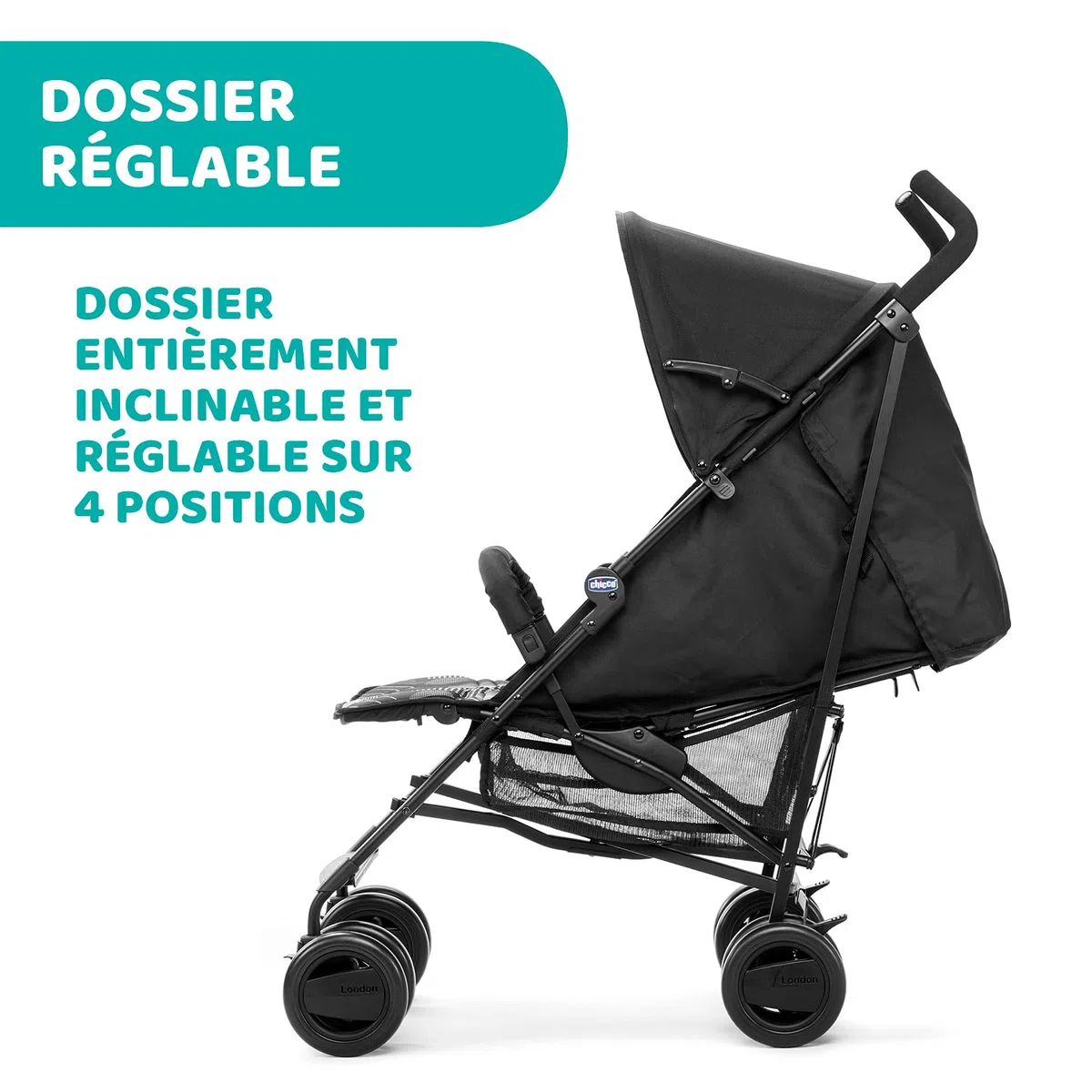 Chicco London Up Poussette Légère et Compacte, Dossier Inclinable avec Arceau de Protection, Pliage Parapluie - de la Naissance à 15 Kg - Matrix - 104 x 46.5 x 83 cm