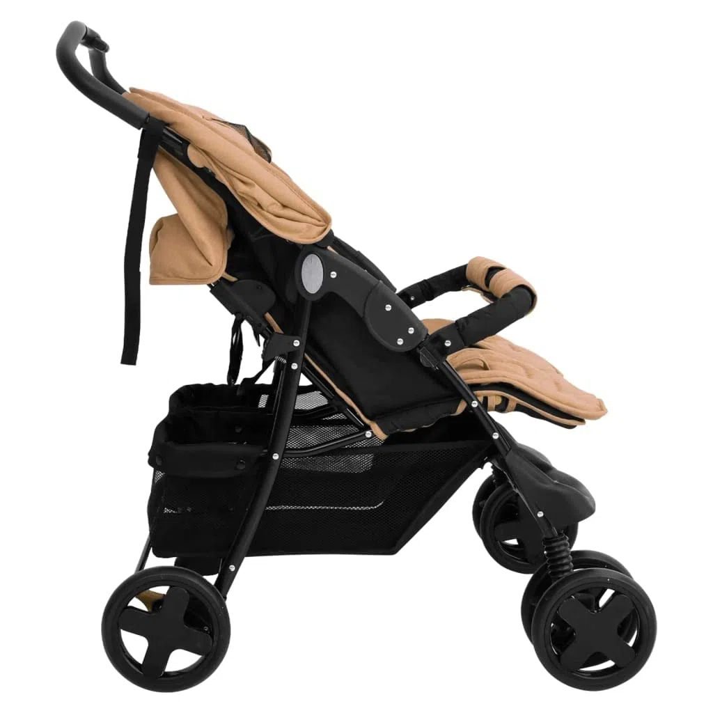 Toshilian Poussette Double Pliable pour Jumeaux, Taupe, Acier
