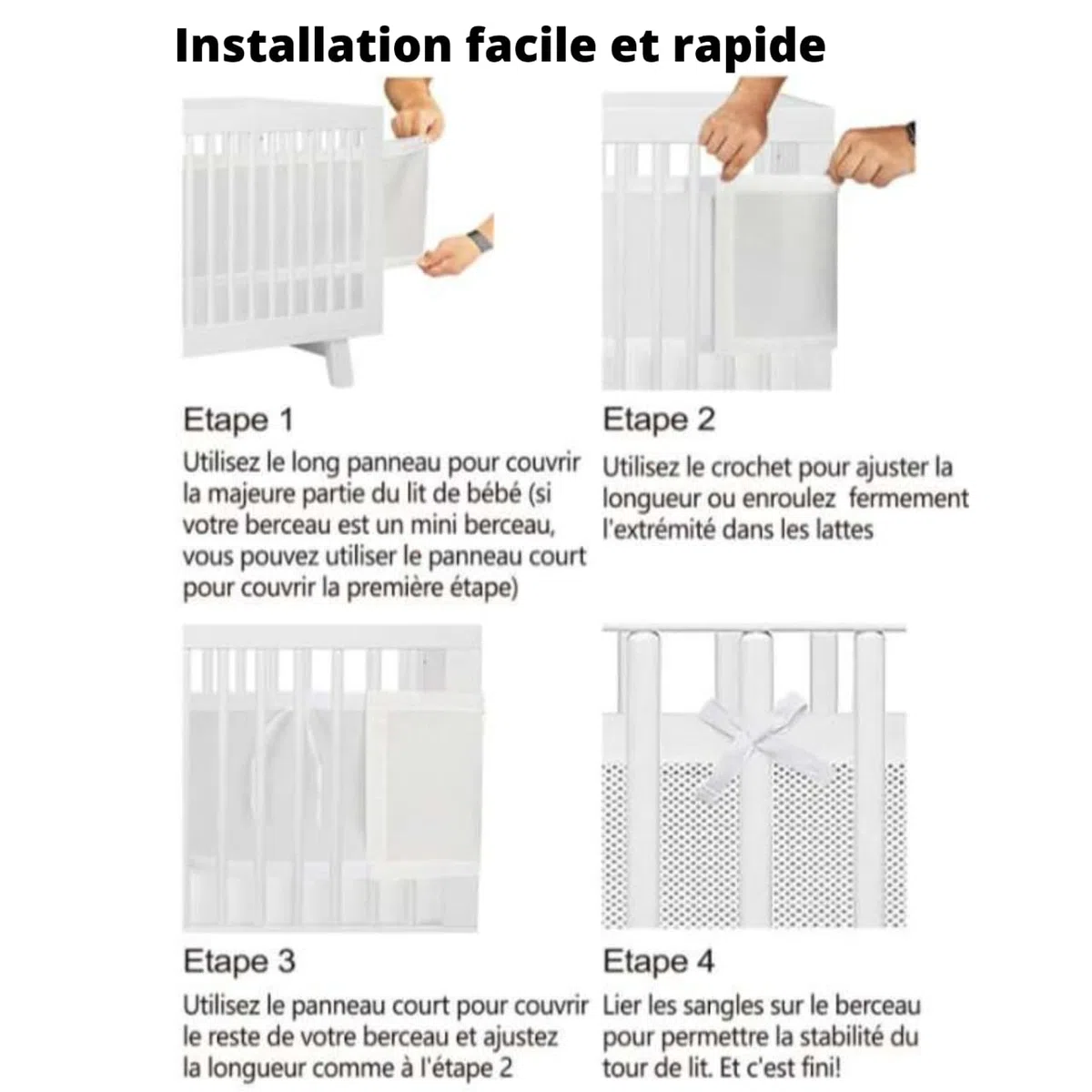 Tour de lit bébé/Lot de 2 pour lit bébé 60x120cm ou 70x140 cm/Protection de lit bébé avec Une visibilité maximale/Contour de lit bébé/Doublure de Berceau en Maille/Tour de lit Respirant