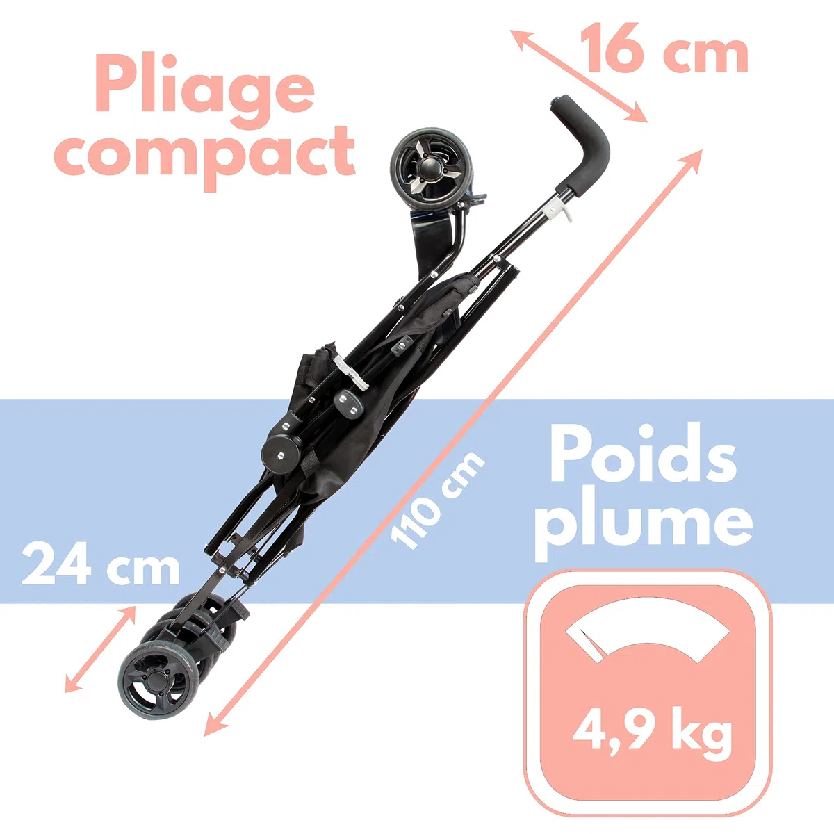 LOOPING | Poussette Canne Compacte & Légère | Dès 6 Mois | Pliage Facile | Ultra Légère 4,9 kg | Pare-Soleil Amovible | Suspension Intégrale | Idéale Voyage & Dépannage | Black Chiné