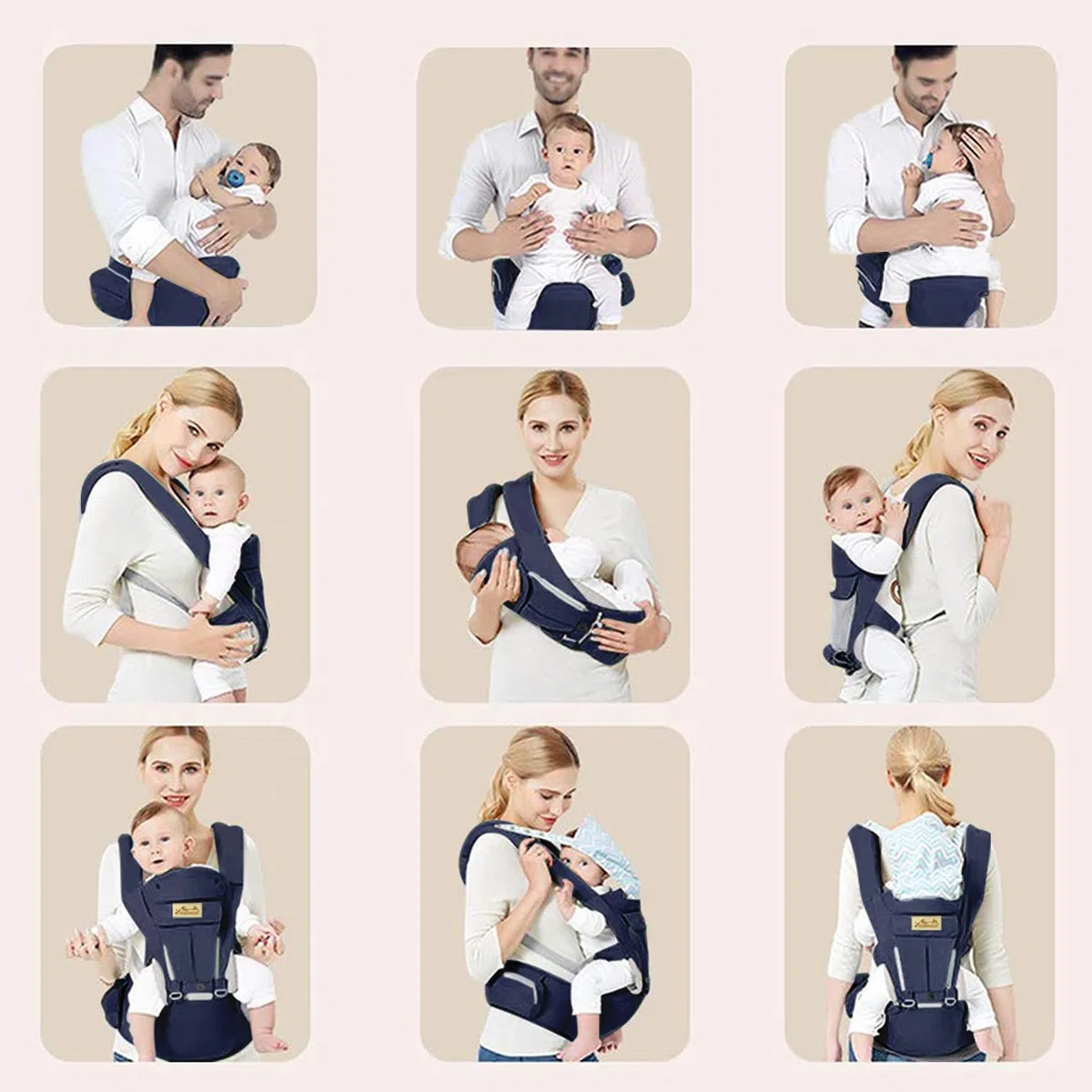 Porte bébé Ergonomique Viedouce avec Siège à Hanche, Coton Léger et Respirant, Multiposition pour Nouveau-né 3-48 Mois (3,5-20 kg)