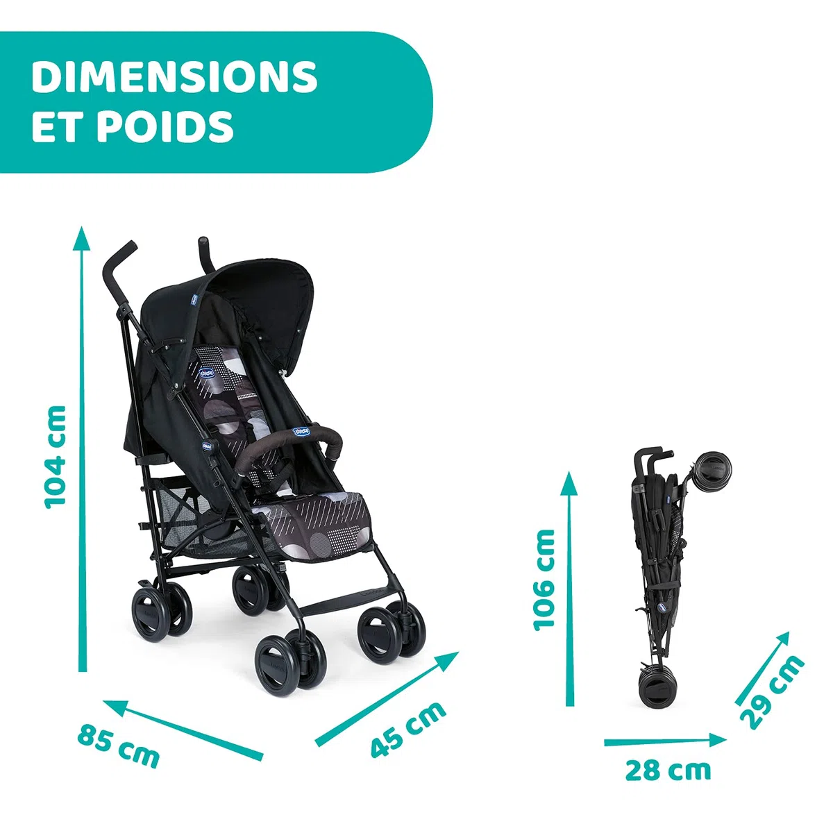Chicco London Up Poussette Légère et Compacte, Dossier Inclinable avec Arceau de Protection, Pliage Parapluie - de la Naissance à 15 Kg - Matrix - 104 x 46.5 x 83 cm