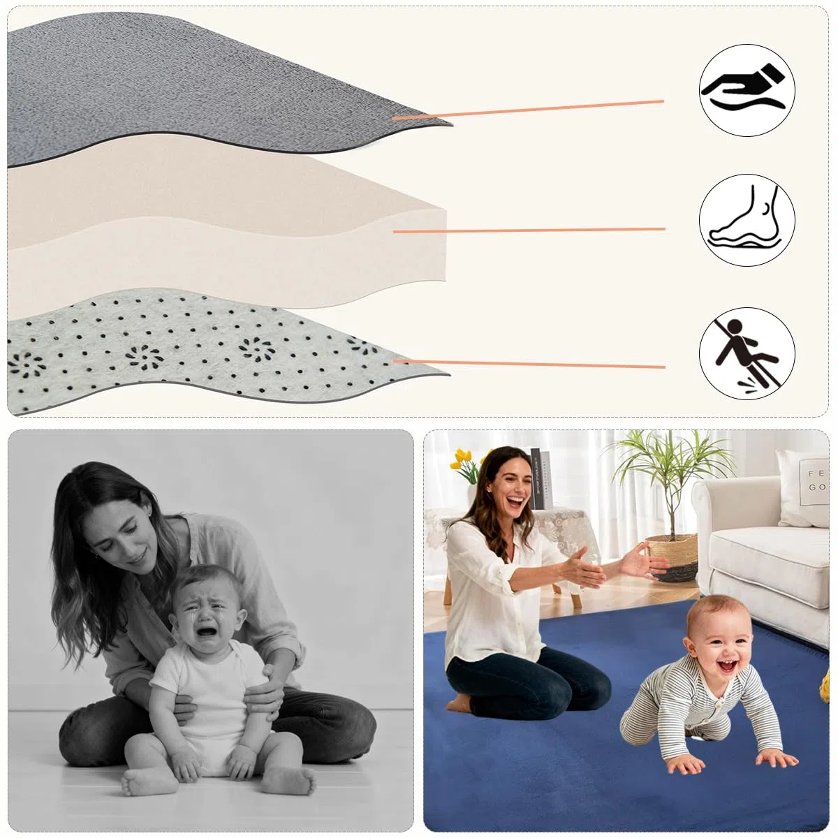Tapis d'Eveil Bebe 2cm Mousse Garçon et Fille, Tapis De Jeux pour Bébé Jeu Antidérapant Rampant, Tapis Mémoire Mousse Moquette, Tapis de Jeu en Mousse pour Bébé, Bleu Foncé, 150 x 250 cm