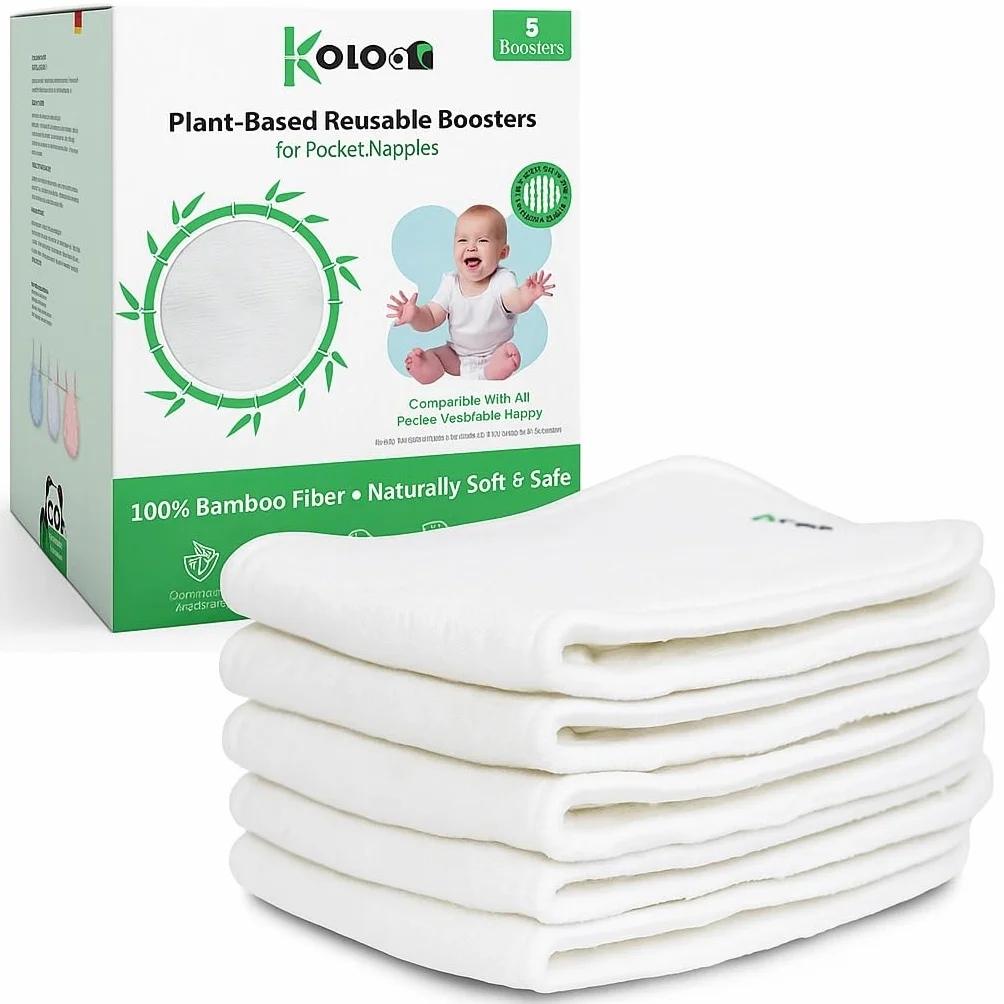 KOLO - Lot de 5 inserts absorbants - 4 couches, 100% bambou lavable et réutilisable. Kit de haute qualité, doublures adaptées à toutes les couches réutilisables. Boîte cadeau incluse