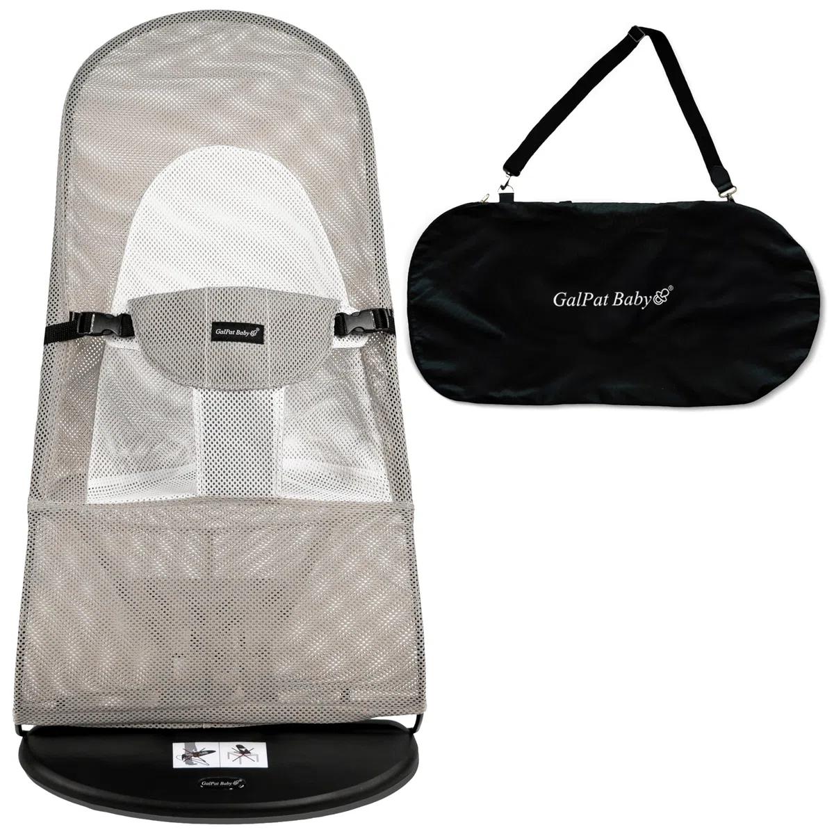 GalPat Baby - Housse de transat respirante compatible avec BabyBjorn et GalPat Baby - Siège pour transat de bébé respirant - Gris (housse + sac de transport)