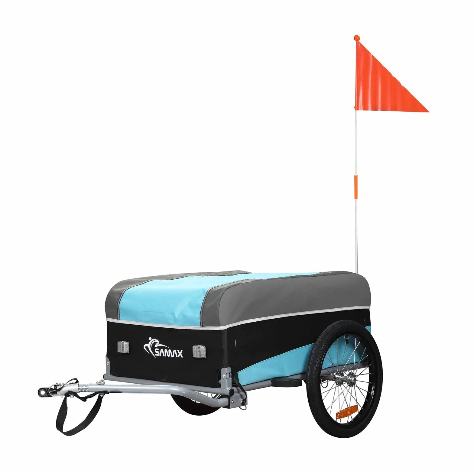 SAMAX Remorque de Vélo Chariot de Transport Haute Traction avec Poignée et Bâche 40 Kg / 120 L en Bleu/Gris - Sport Edition