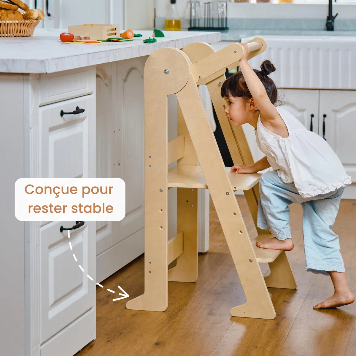 Tour d'Observation Montessori Pliable Bois de Bouleau 80kg 3 Hauteurs Réglables CE Sécurité Anti-Basculement Dès 18 Mois