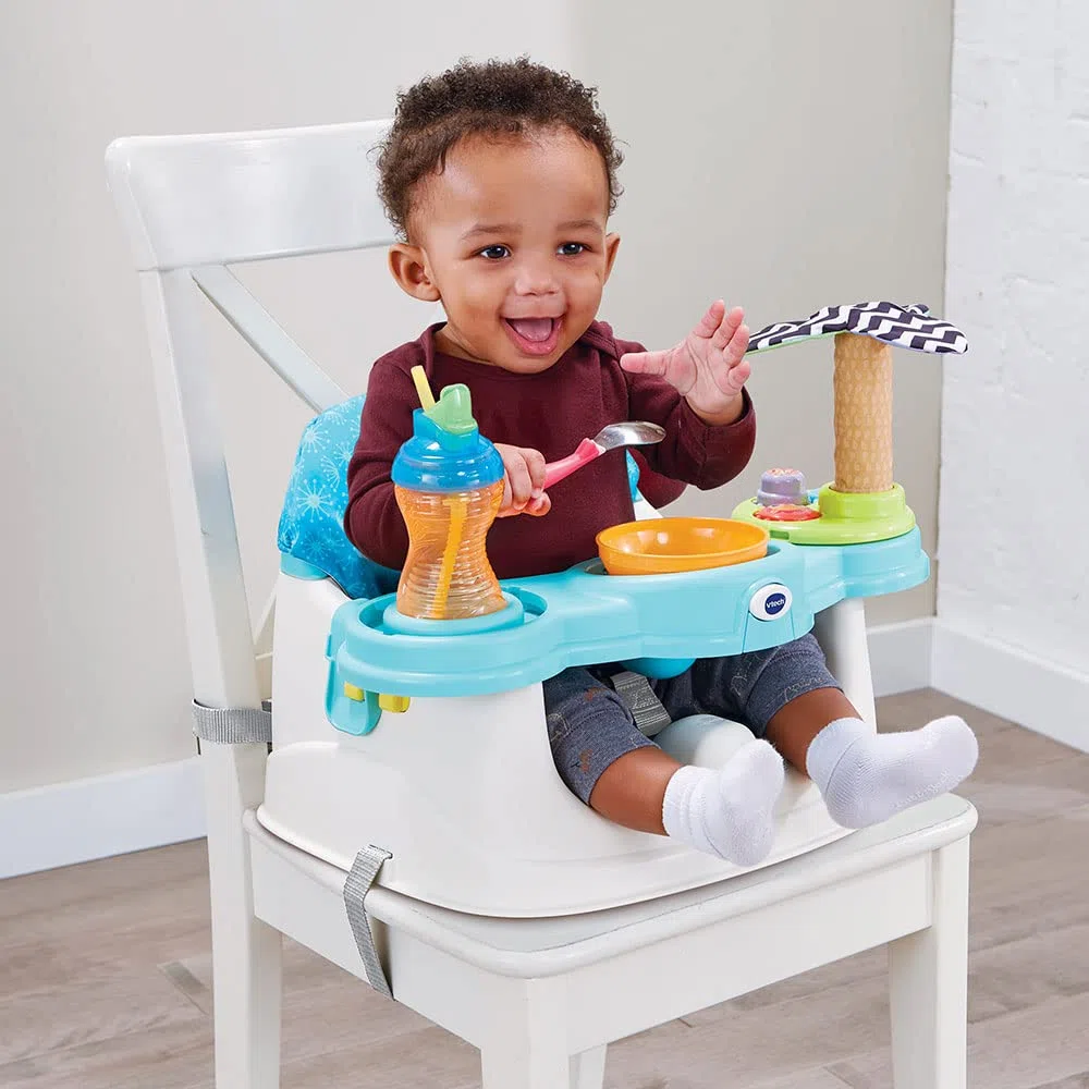 VTech - Siège-Rehausseur Interactif 5 en 1, Siège de Table Évolutif, Rehausseur Chaise Bébé, Plateau d'Activités Détachable, Jouet Sensoriel d'Éveil, Cadeau Bébé Dès 6 Mois - Contenu en Français