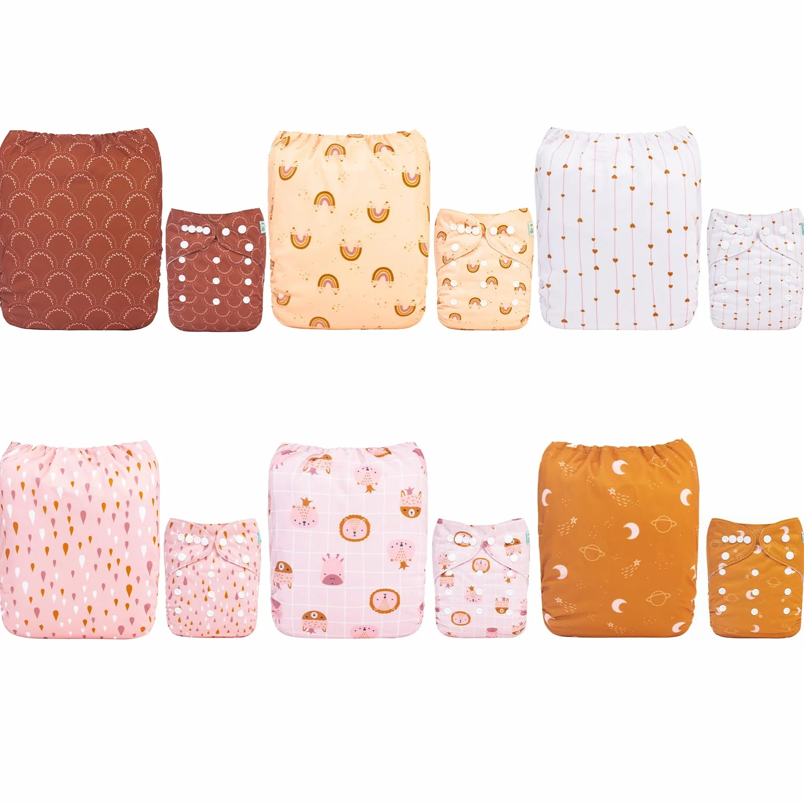 ALVABABY 6DM104-DE Lot de 6 couches en tissu réutilisables pour bébé avec 12 inserts