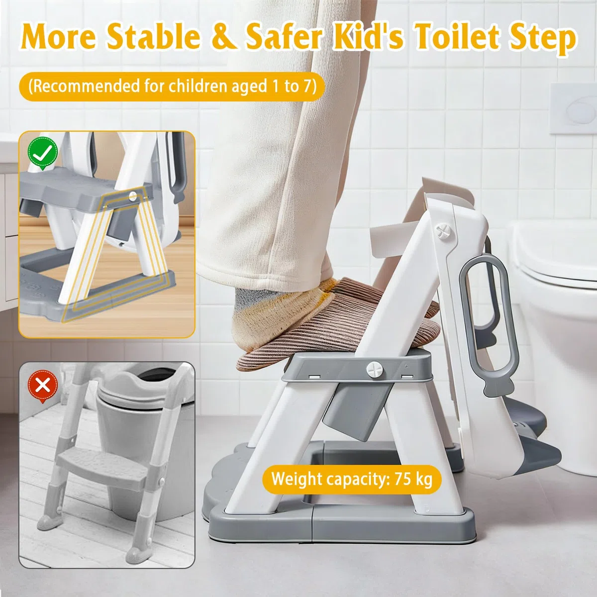 Reducteur Toilette Enfant,2 en 1 Rehausseur Toilette Enfant,Pliable Réducteurs De Toilettes Avec Escalier,Réglable en Hauteur et Portable,Adapté aux Toilettes en Forme de V, U, O