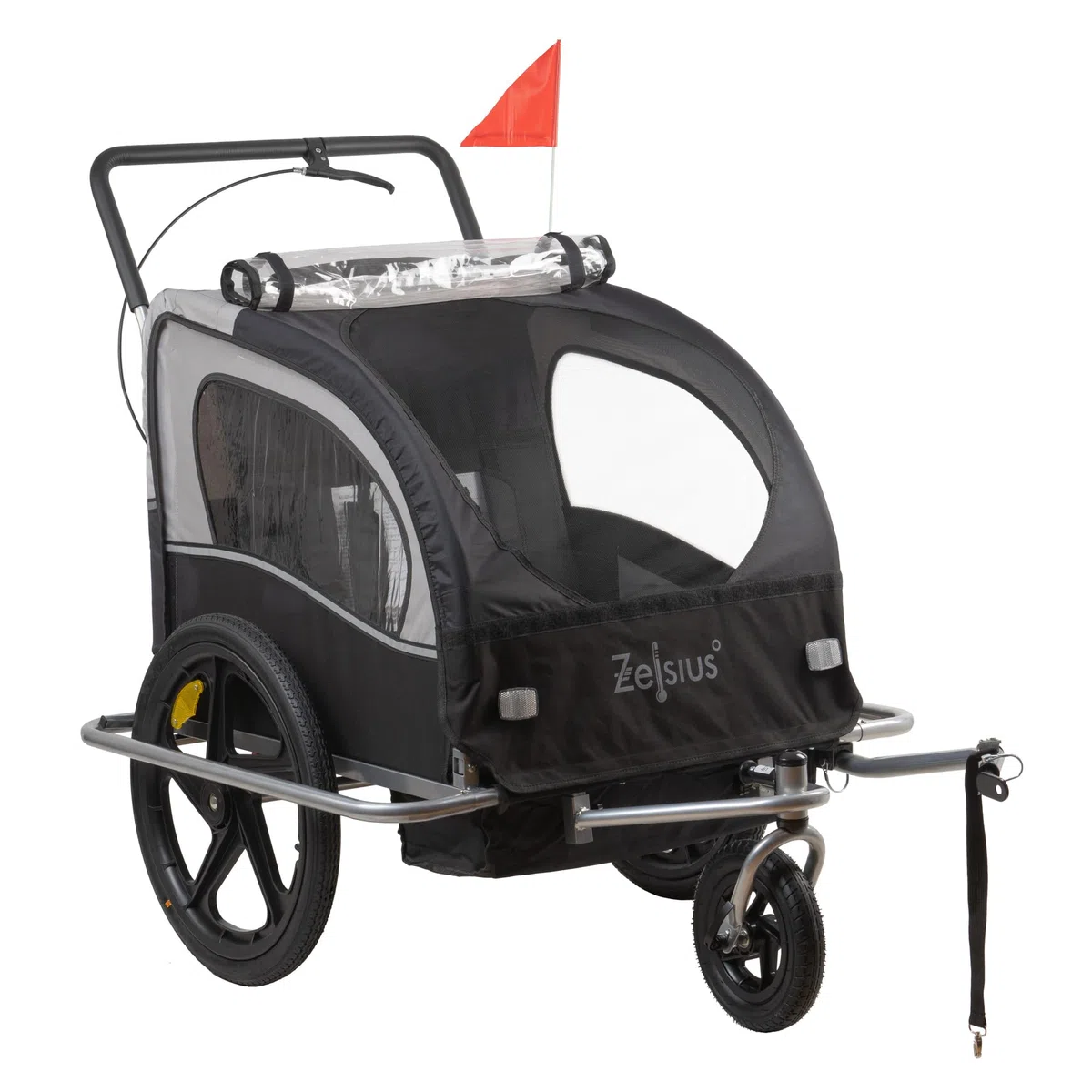 Zelsius Remorque vélo 2 en 1 Enfants - Fonction Jogging - Chariot Transport Poussette Jogging