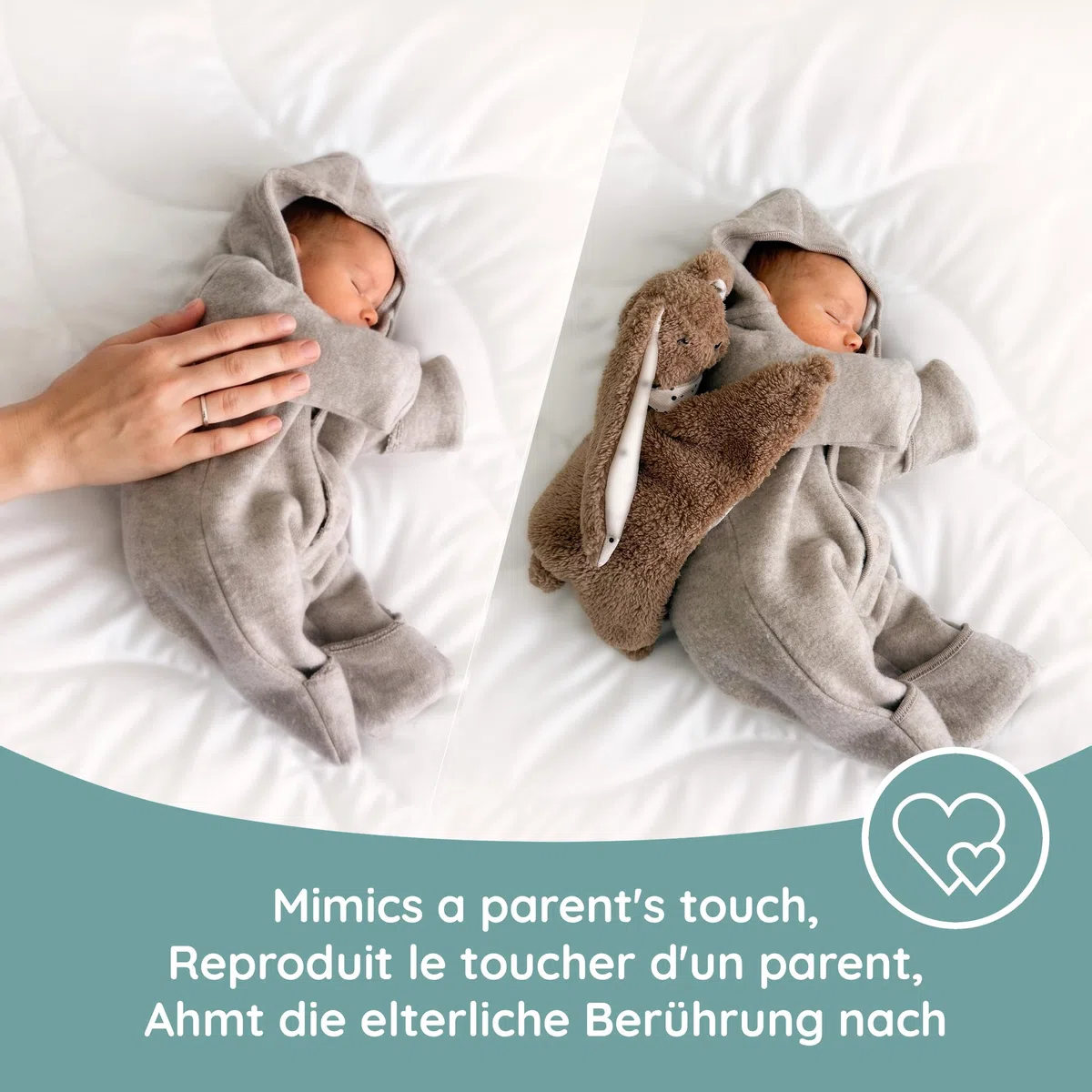 myHummy Doudou Lapin Marron – Doudou lesté pour bébé 3 à 6 kg avec coussin chauffant en triticale et lavande – Apaise Moro-Reflex