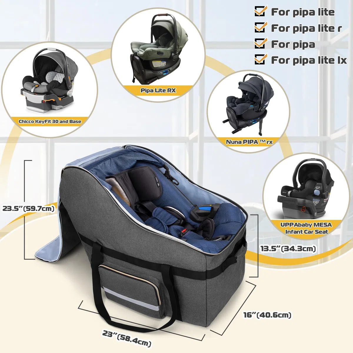 Teamoy Sac de Voyage pour siège Auto, Sac de Rangement pour siège Auto, Housse pour Tous Les sièges Auto et Base Nuna Pipa, Protection pour siège Auto pour Les Voyages en Avion, Gris