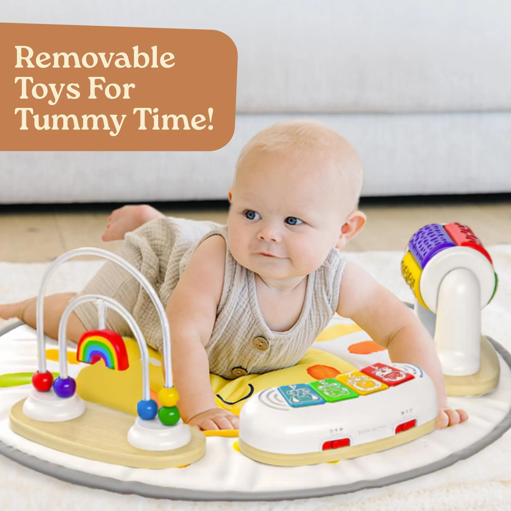 Move2Play Centre d'activités 4 en 1 pour bébé | Design inspiré de Montessori | 8 jouets interactifs | Temps du ventre, exersaucer, pull et table pour tout-petits | Indispensable pour bébé