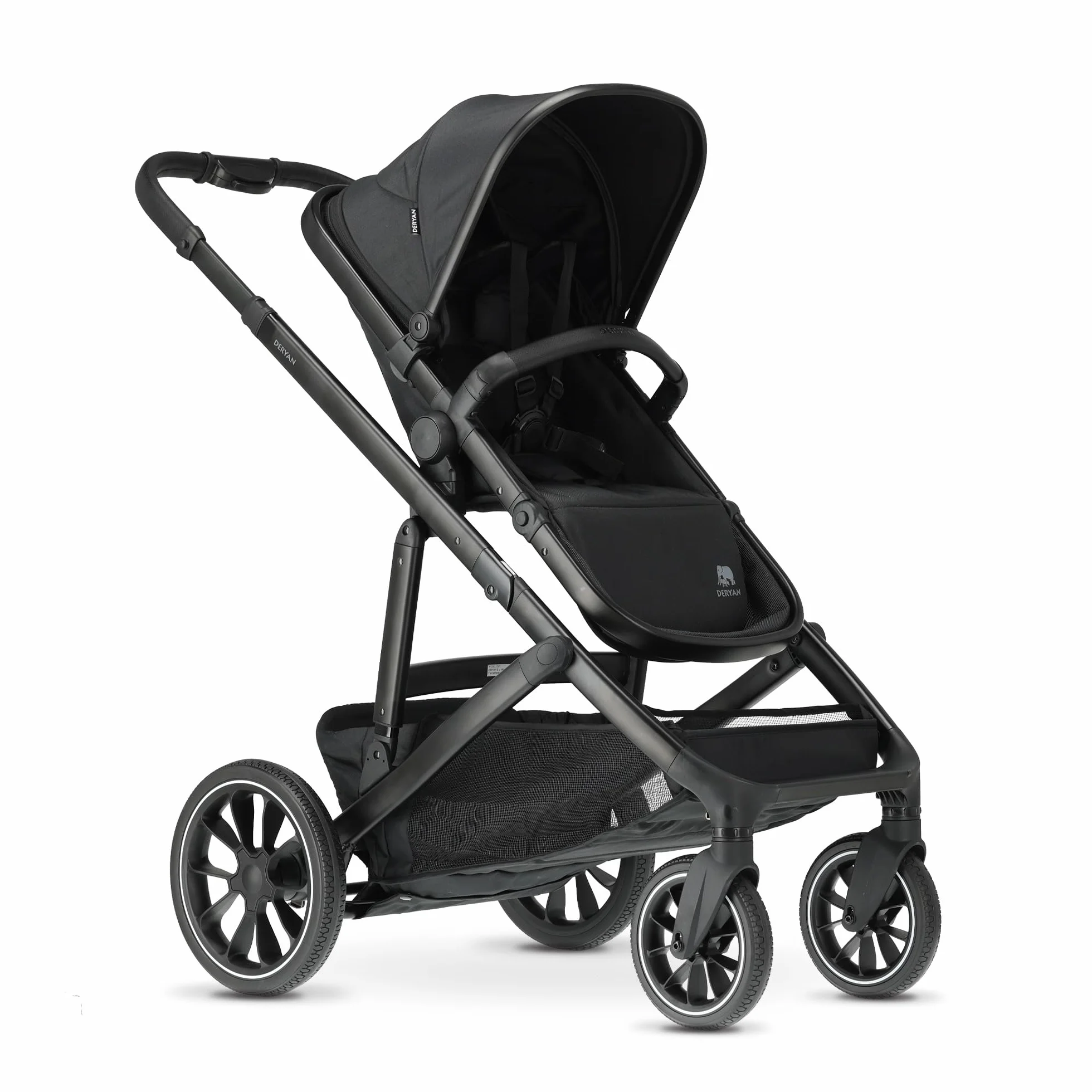 Deryan Evy V2 Poussette pour 2 enfants - Pour nouveau-nés, tout-petits et enfants à l'âge préscolaire - Poussette pour bébé jusqu'à 50 kg - Poussette de voyage 2 en 1 - Kit complet - Noir, 2 siège