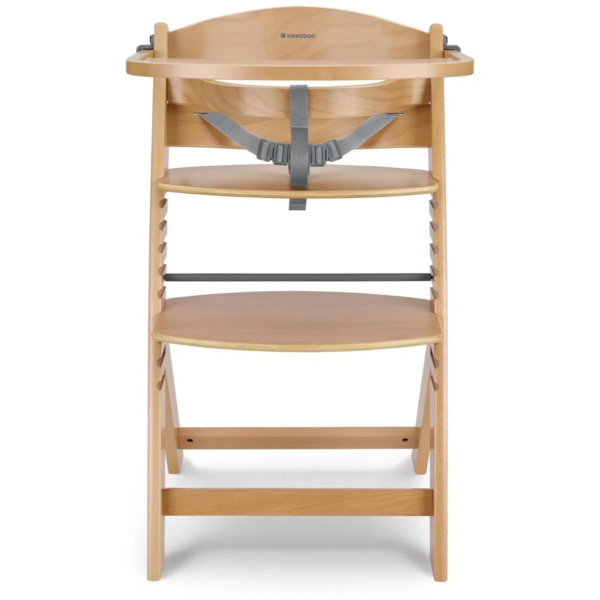 KikkaBoo Chaise Haute Bébé Évolutive en Bois NORDY, Bois de Hêtre, Réglable jusqu’à 35 kg, Plateau Amovible, Siège et Repose-Pieds Réglables, Harnais 3 Points, Bois