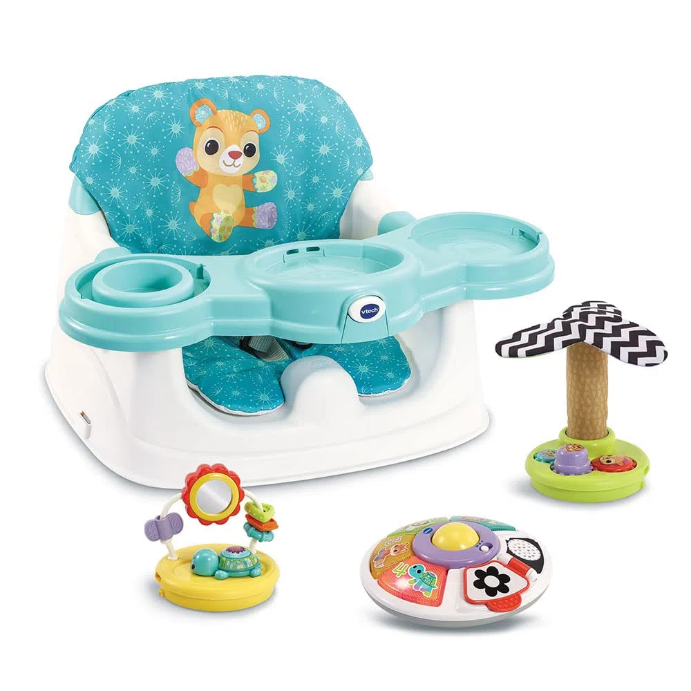 VTech - Siège-Rehausseur Interactif 5 en 1, Siège de Table Évolutif, Rehausseur Chaise Bébé, Plateau d'Activités Détachable, Jouet Sensoriel d'Éveil, Cadeau Bébé Dès 6 Mois - Contenu en Français