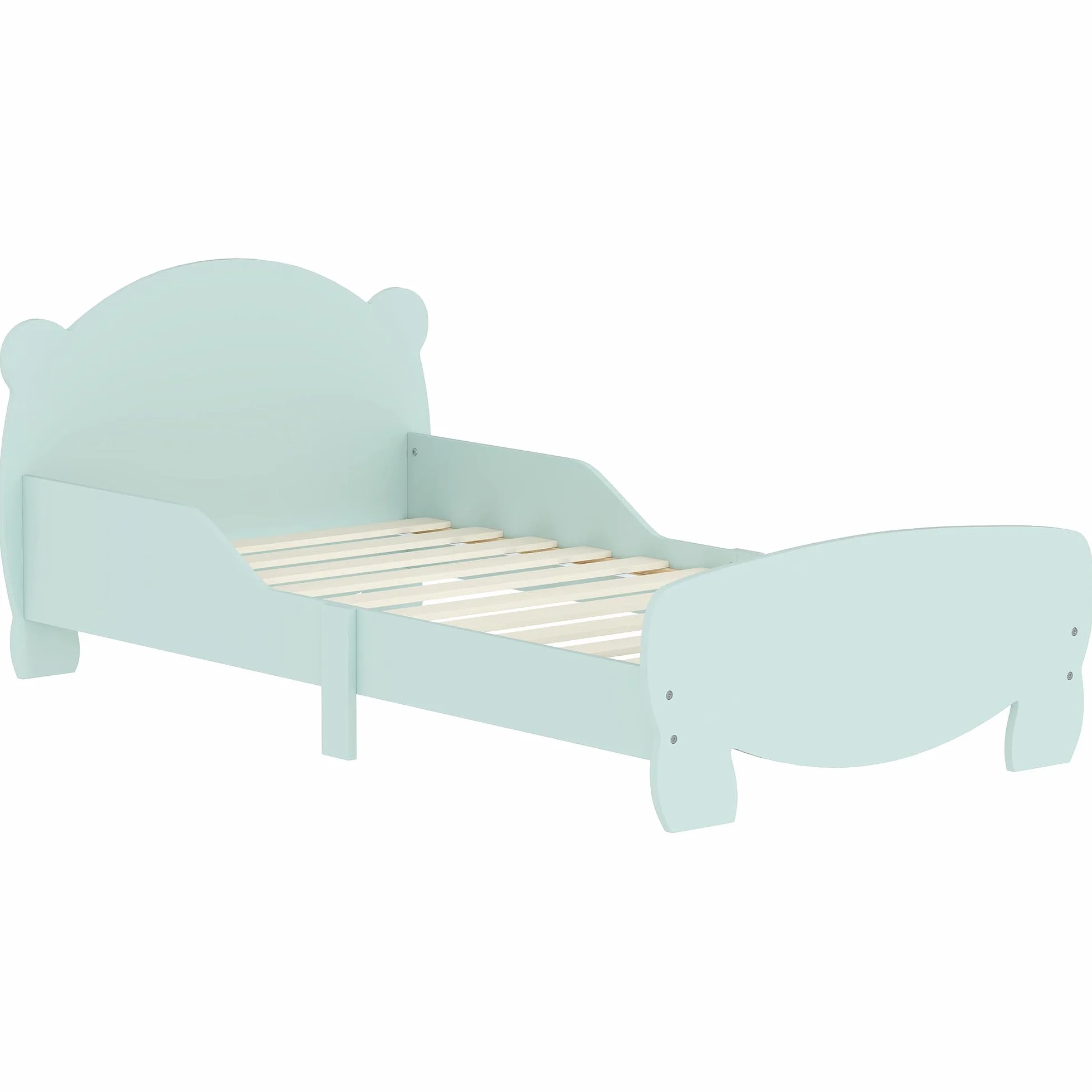 Lit Montessori pour Enfants 3-6 Ans 140x70 cm avec Côtés Anti-Chute et Sommier à Lattes Bois Vert