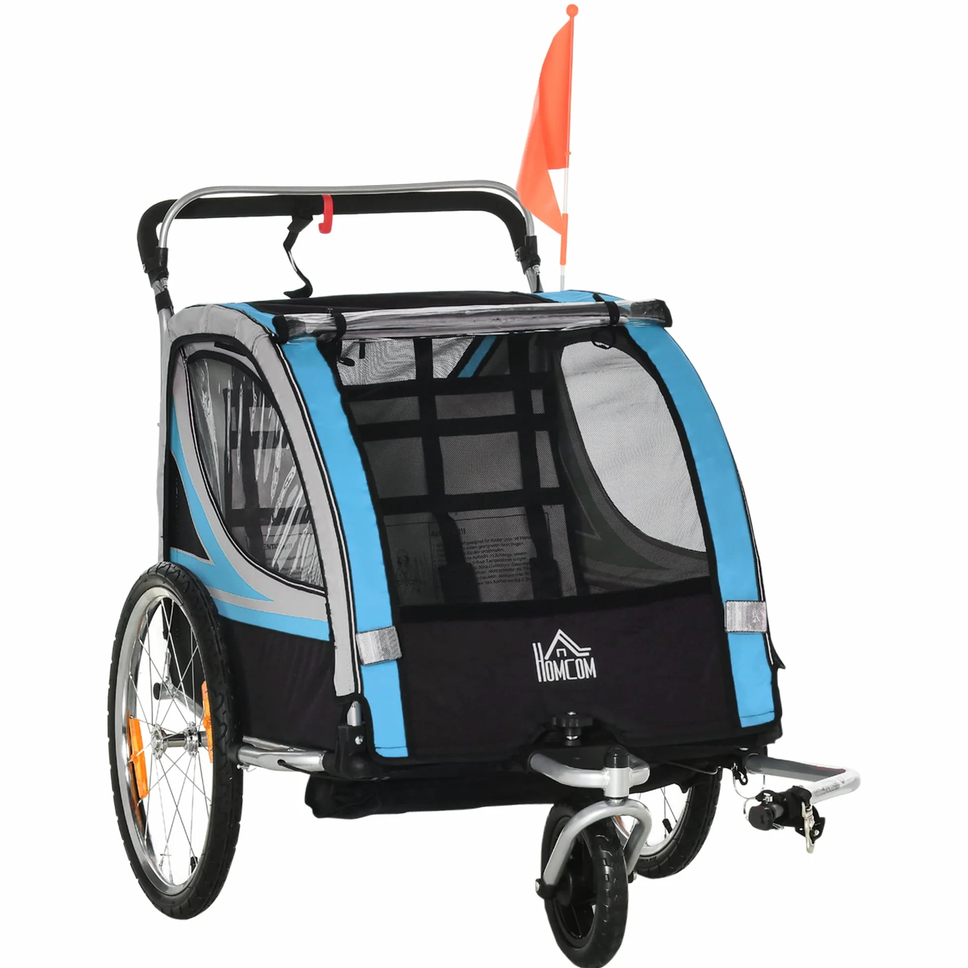 HOMCOM Remorque de vélo pour Enfants 2 en 1, 142 x 75 x 101 cm, Bleu+Noir