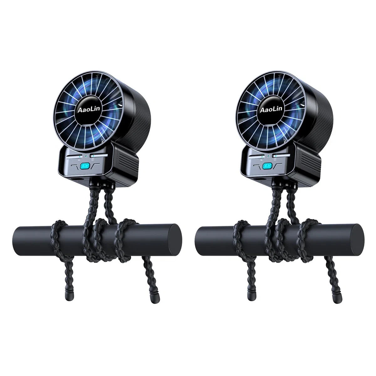 Lot de 2 ventilateurs de poussette portables multifonctionnels 4 vitesses 6600 tr/min haute vitesse rechargeable par USB Mini ventilateur personnel à main trépied étendu pour bureau, enroulement de