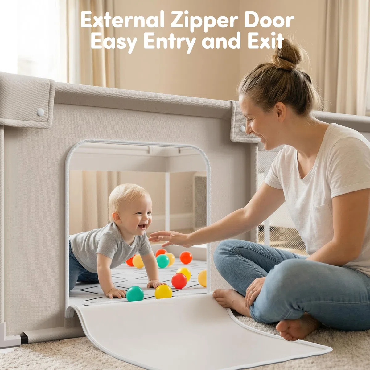Parc Bebe avec Tapis 150x150cm - Barrière de Jeu pour Enfant avec Tapis Mousse Pliable et Anneaux