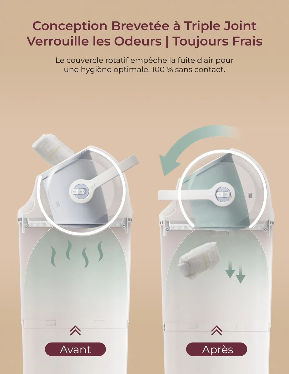 Momcozy Poubelle à Couches avec Contrôle des Odeurs Breveté à Triple Joint, Grande Capacité