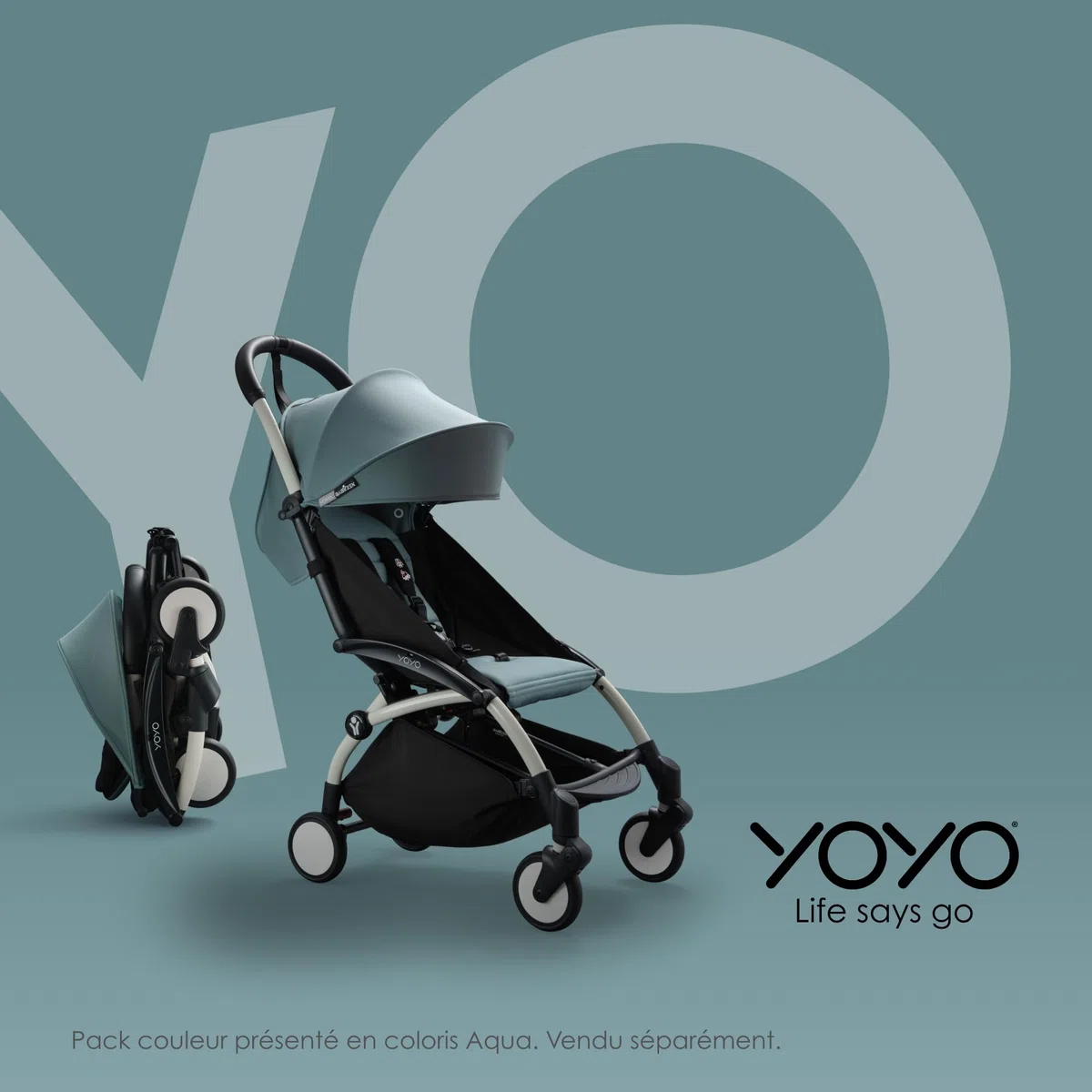 Cadre YOYO2, Noir - Pack textile non inclus - Est livré avec un harnais à 5 points, un dossier inclinable, des arceaux de capote, une bandoulière rembourrée et une housse de protection