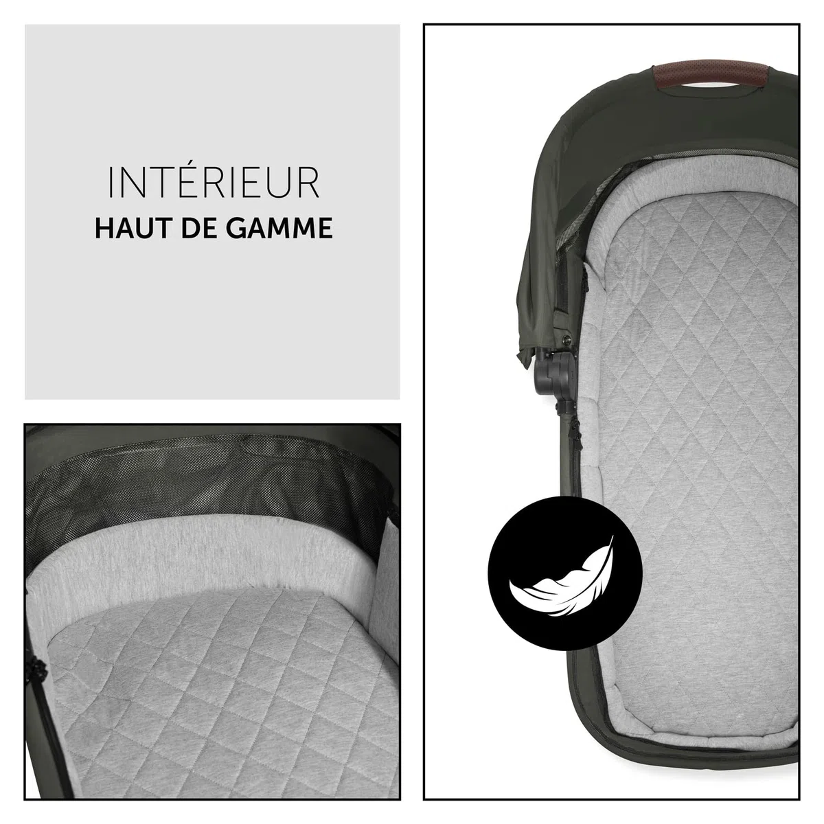 hauck Nacelle Walk N Care Carrycot, dès la Naissance, Facile à Fixer sur Poussette et à Enlever avec Boutons à Memoire, Fenêtre Panoramique XXL, UPF 50+, Pliable, Vert Olive Foncé