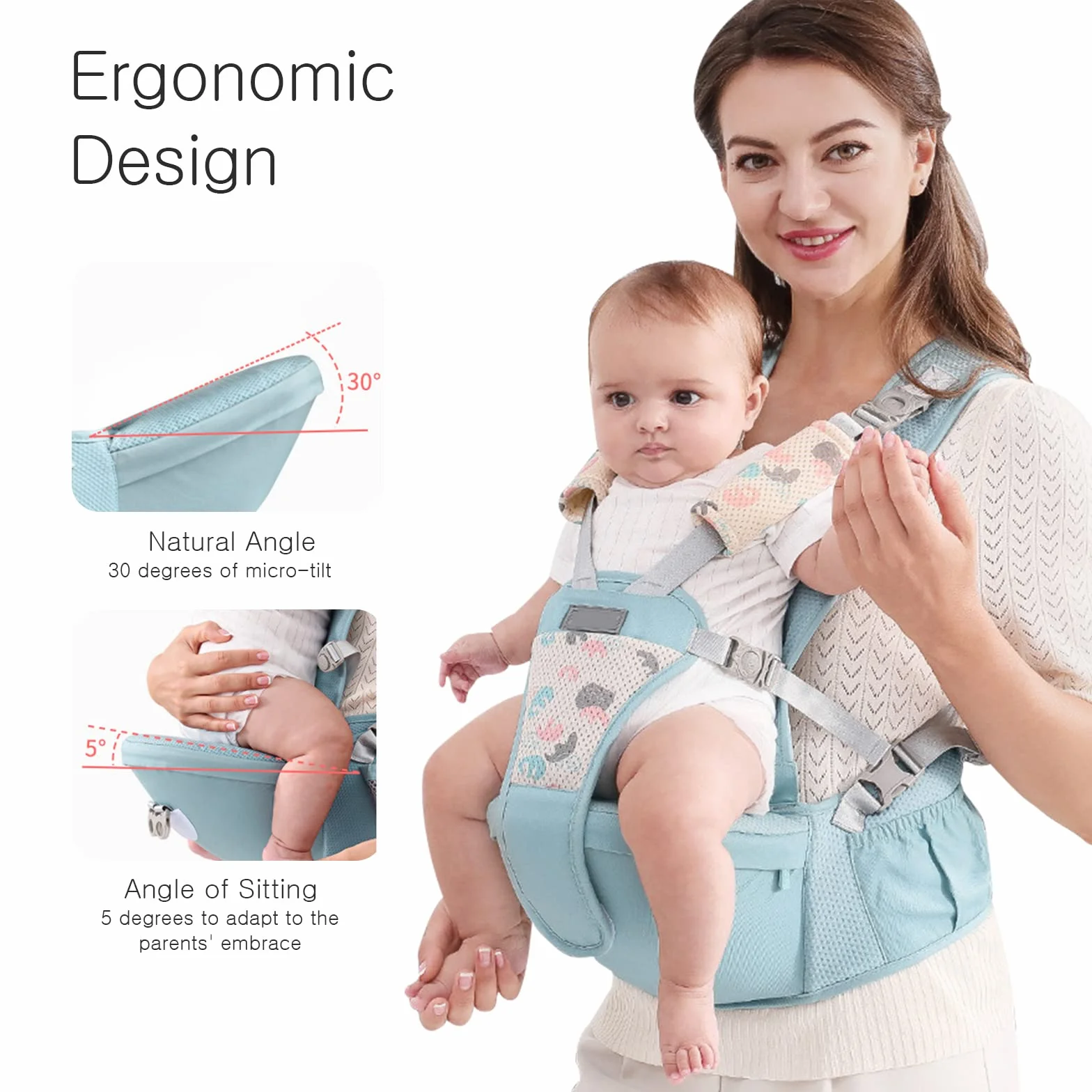 SONARIN Sac banane respirant Hipseat porte-bébé multifonctionnel ergonomique pour bébé 0-36 Mois gris