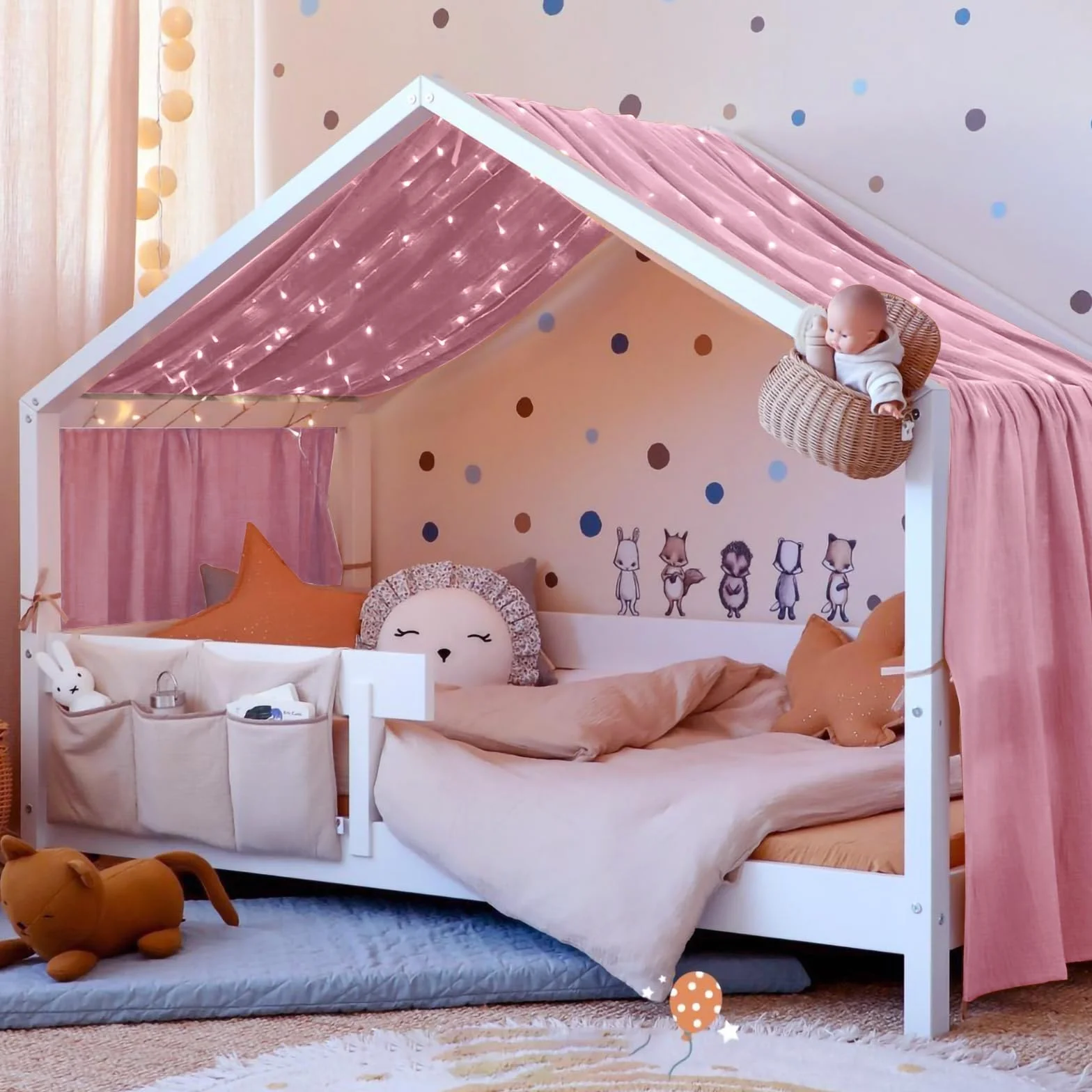 Vicloon Ciel de Lit pour Maison, Décoration Ciel de Lit pour Chambre d'enfant, 100% Coton Muslin Biologique 135 x 360 cm, Ciel de Lit pour Montessori Lit d'enfant, Rose Foncé