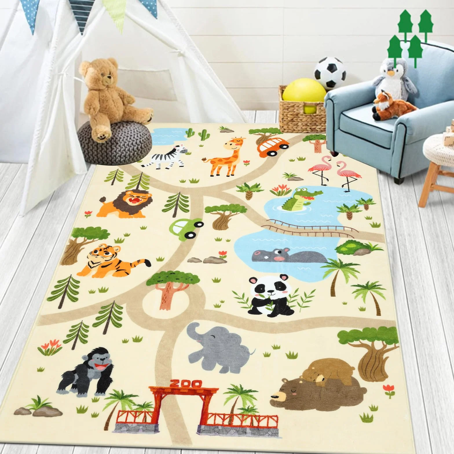 Enyhom Tapis Chambre Enfant Garcon et Fille, 100 x 150 cm Antidérapant Tapis Bebe Lavable Motifs Animaux Tapis de Jeux Bebe Doux Tapis Enfant Voiture pour Chambre Bebe, Maternelle, Salle de Jeux