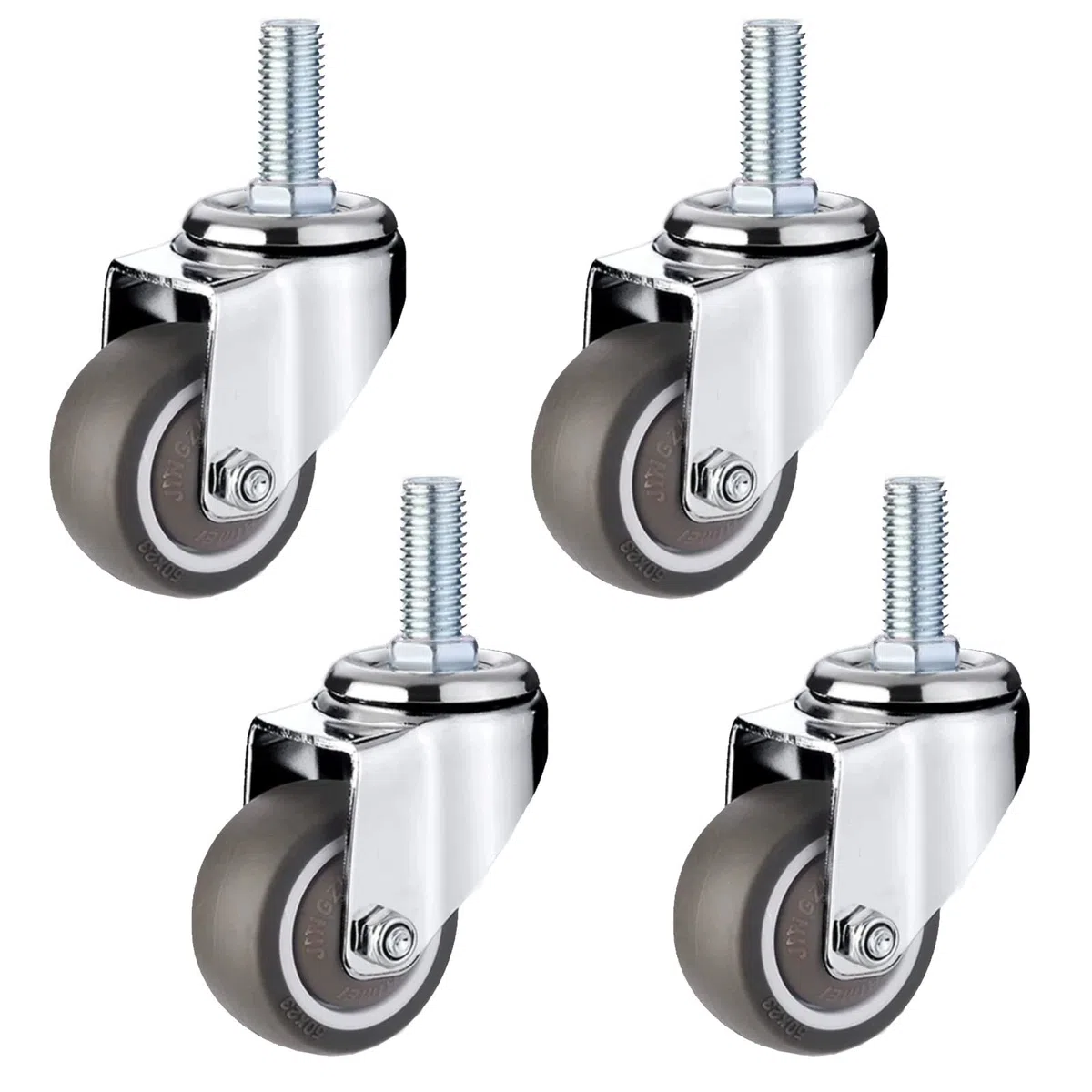 roulettes pivotantes Robustes en Caoutchouc TPE pour Chariot de Courses, roulettes de Rechange à Tige filetée M10 x 25 mm, pour lit bébé, Meuble, Table, 4 pièces (universelles, Ø 50 mm)