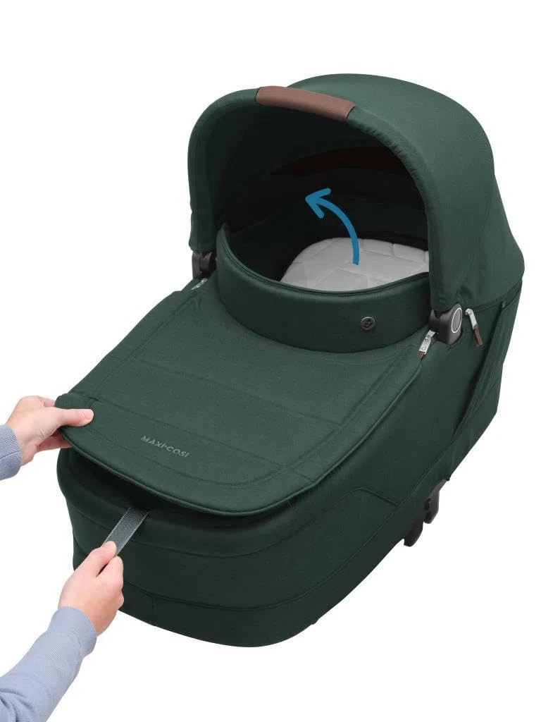 Maxi-Cosi Sense, Nacelle bébé, de la Naissance à 6 Mois (9kg), Spacieuse et Confortable, Matelas épais en Mousse à mémoire et inclinable, Compatible Poussette, Aération, Twillic Green