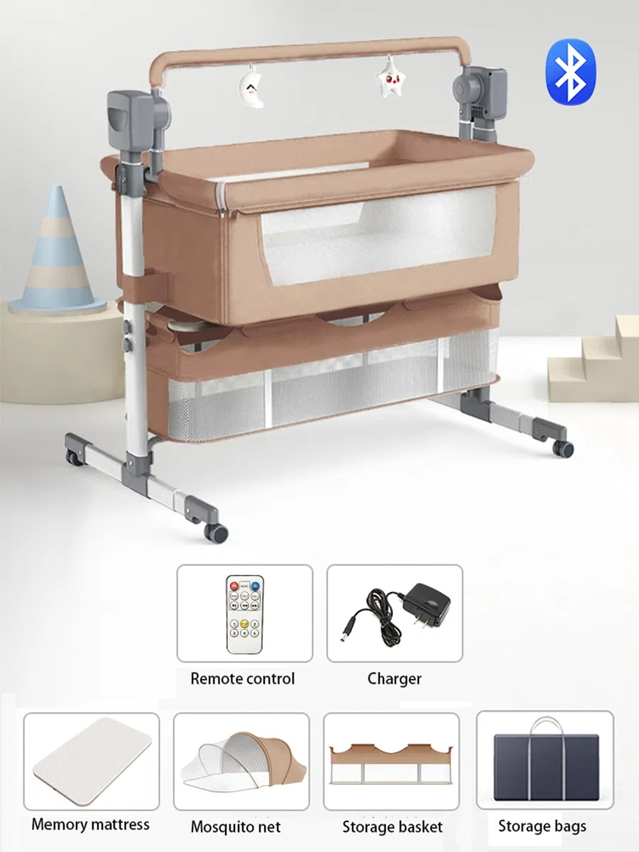 Lit Cododo Bébé Électrique Bluetooth 5 Engrenages Balancement Matelas Musique 601 Brown