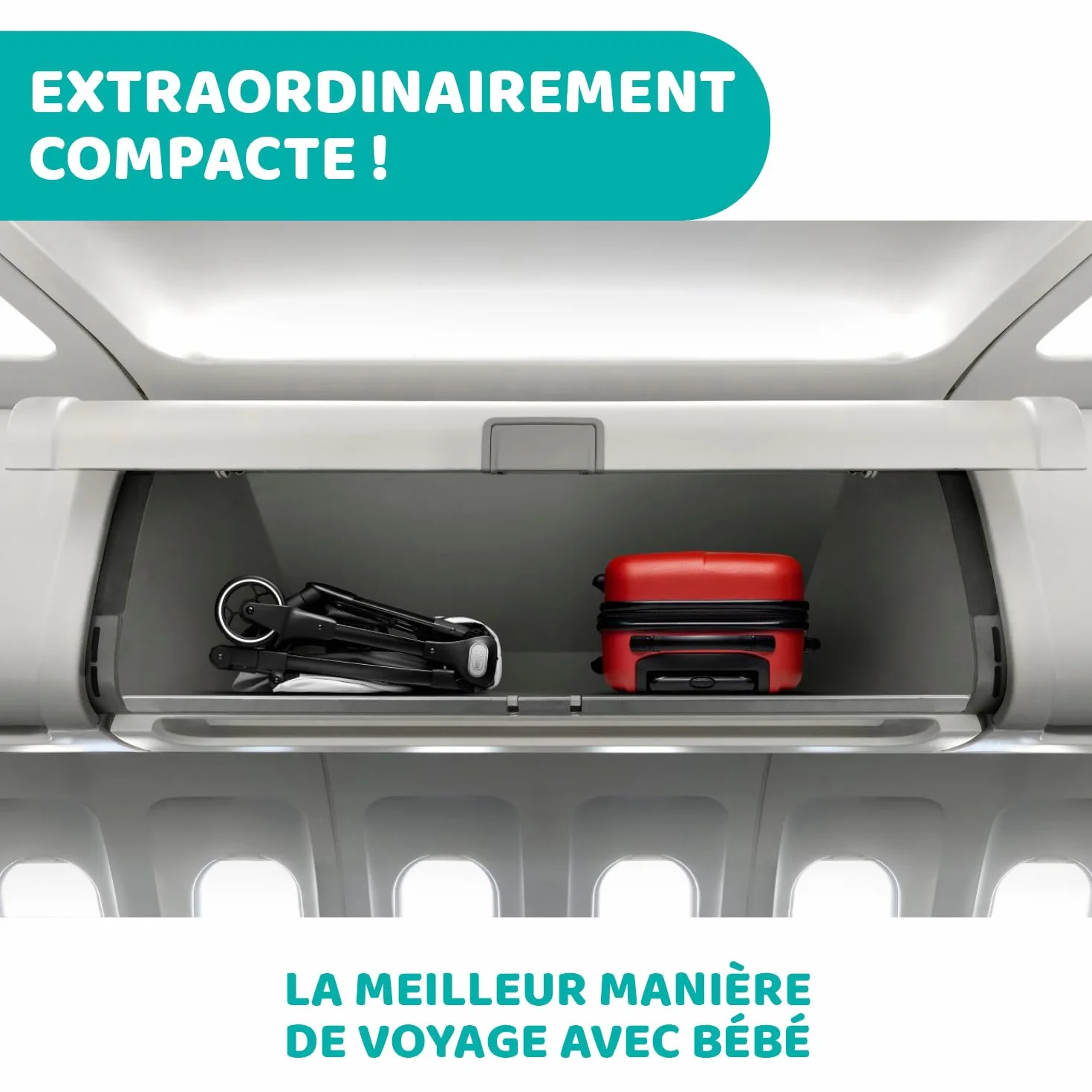Chicco We Poussette Ultra-compacte, Pliage Ultra-Légère,(0 Mois à 22 Kg), Poussette de voyage, Bagage à main, Inclinable avec Position de Couchage, Bretelles Rembourrées, Capote Protection Pluie, Noir