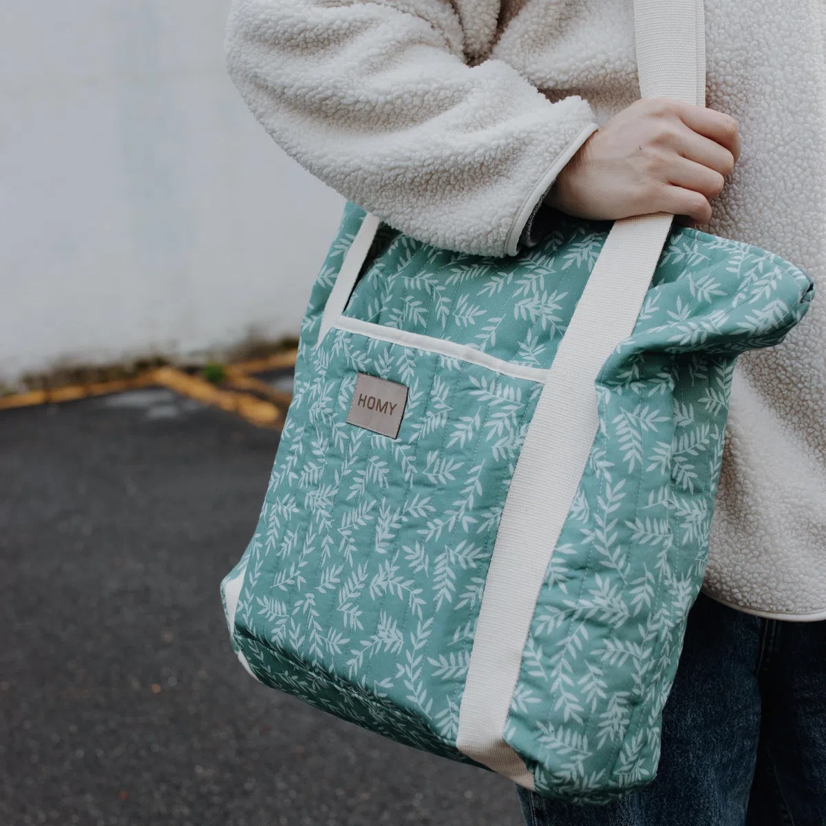 Sac à langer en coton matelassé grande capacité avec 3 poches, poignées en toile